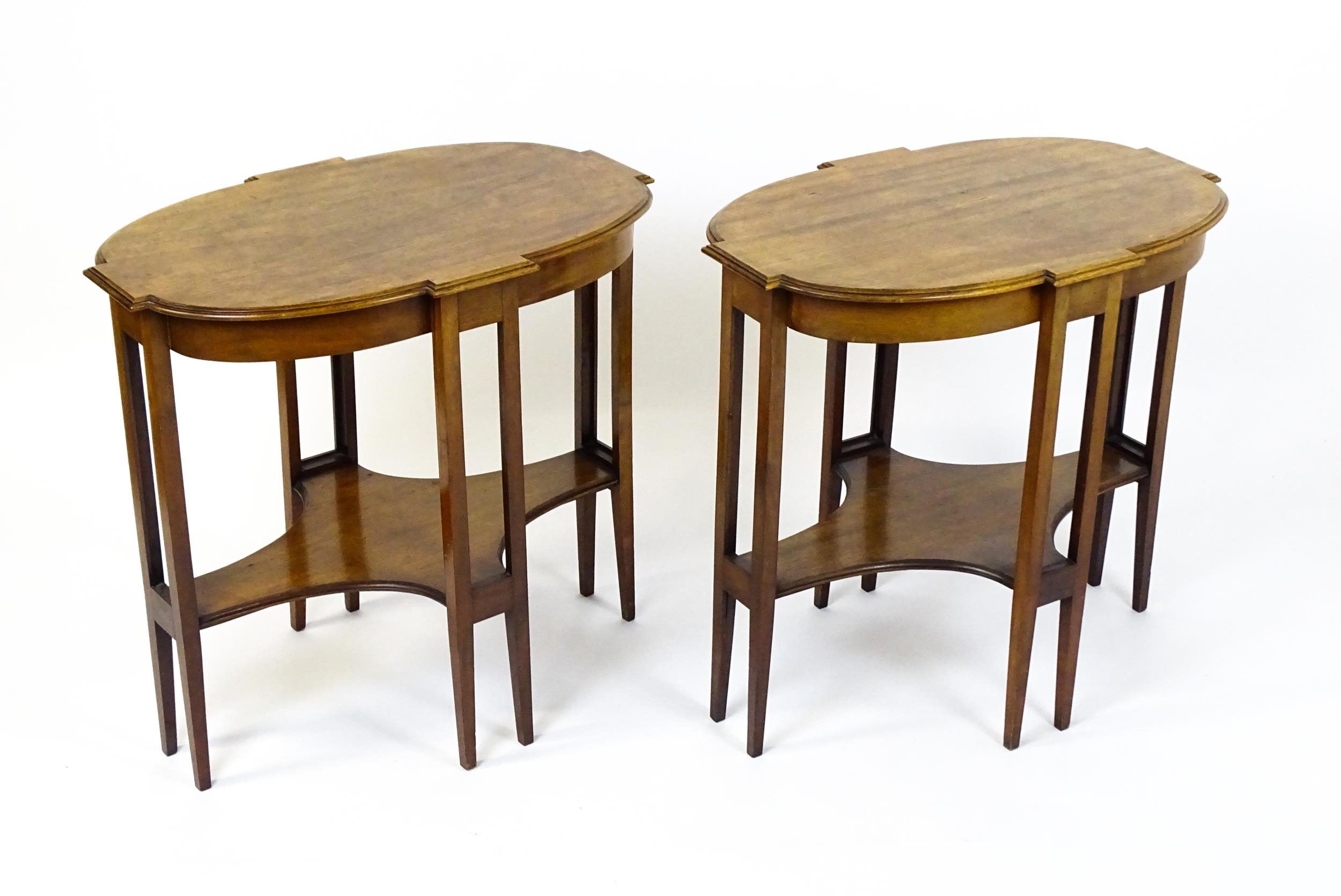 A pair of late 19thC / early 20thC mahogany side tables, each with shaped tops and having eight - Image 9 of 9