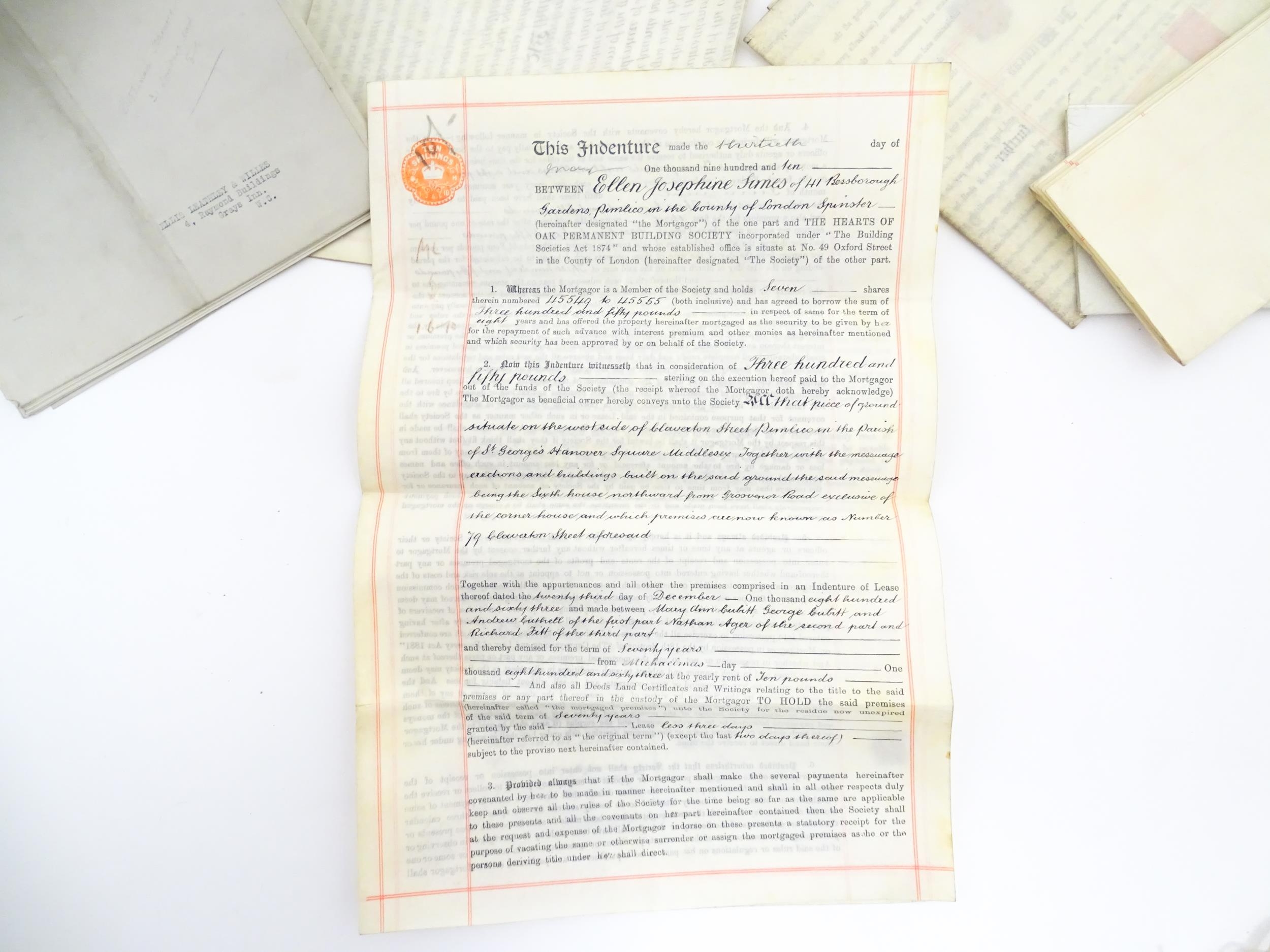 A quantity of 19thC and later deeds and indentures to include the lease of a house on the west - Image 12 of 12