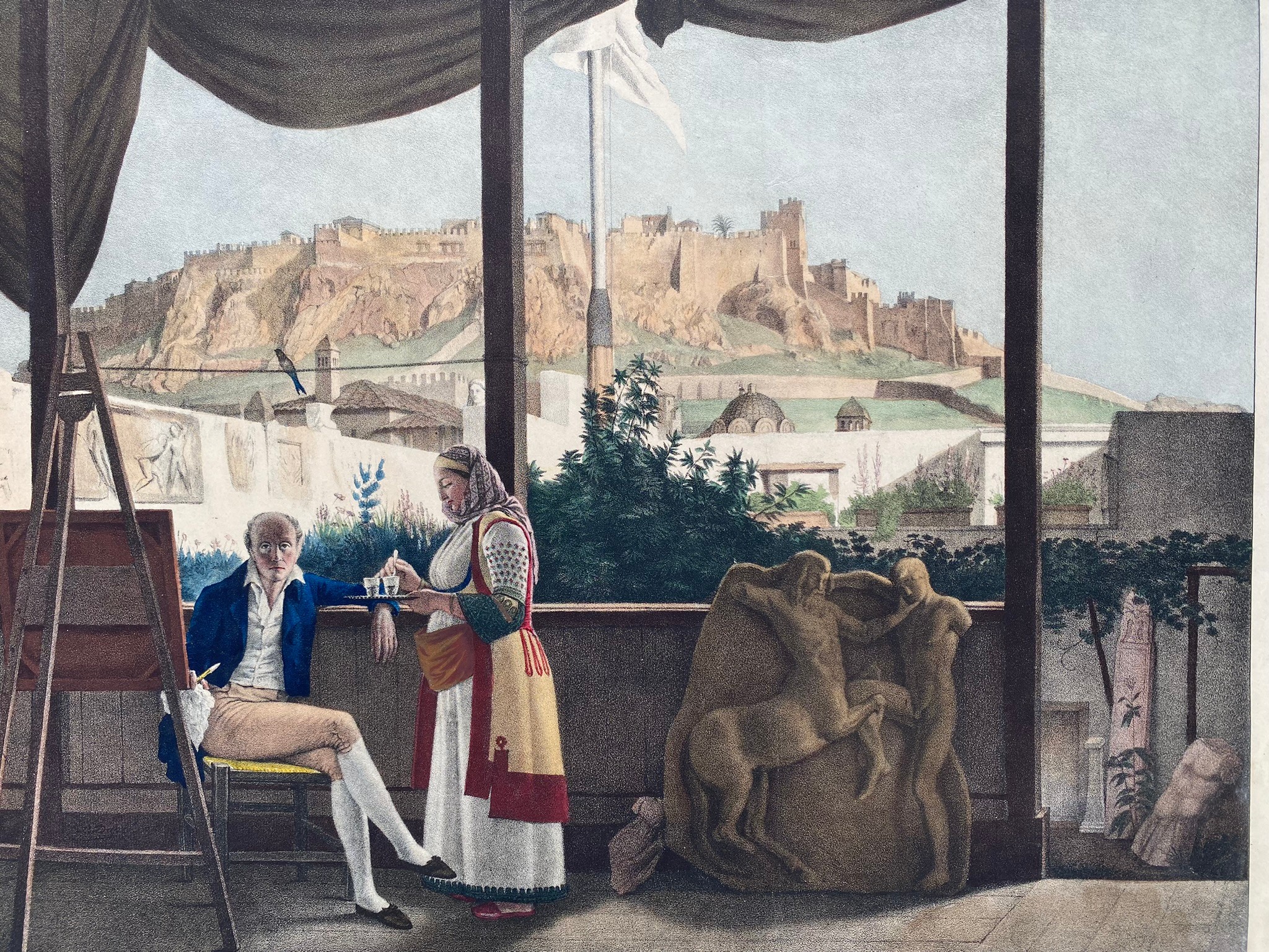 Louis Dupre (1789-1837), Original lithograph hand coloured with watercolour, Titled L'Acropolis Vu - Bild 3 aus 4