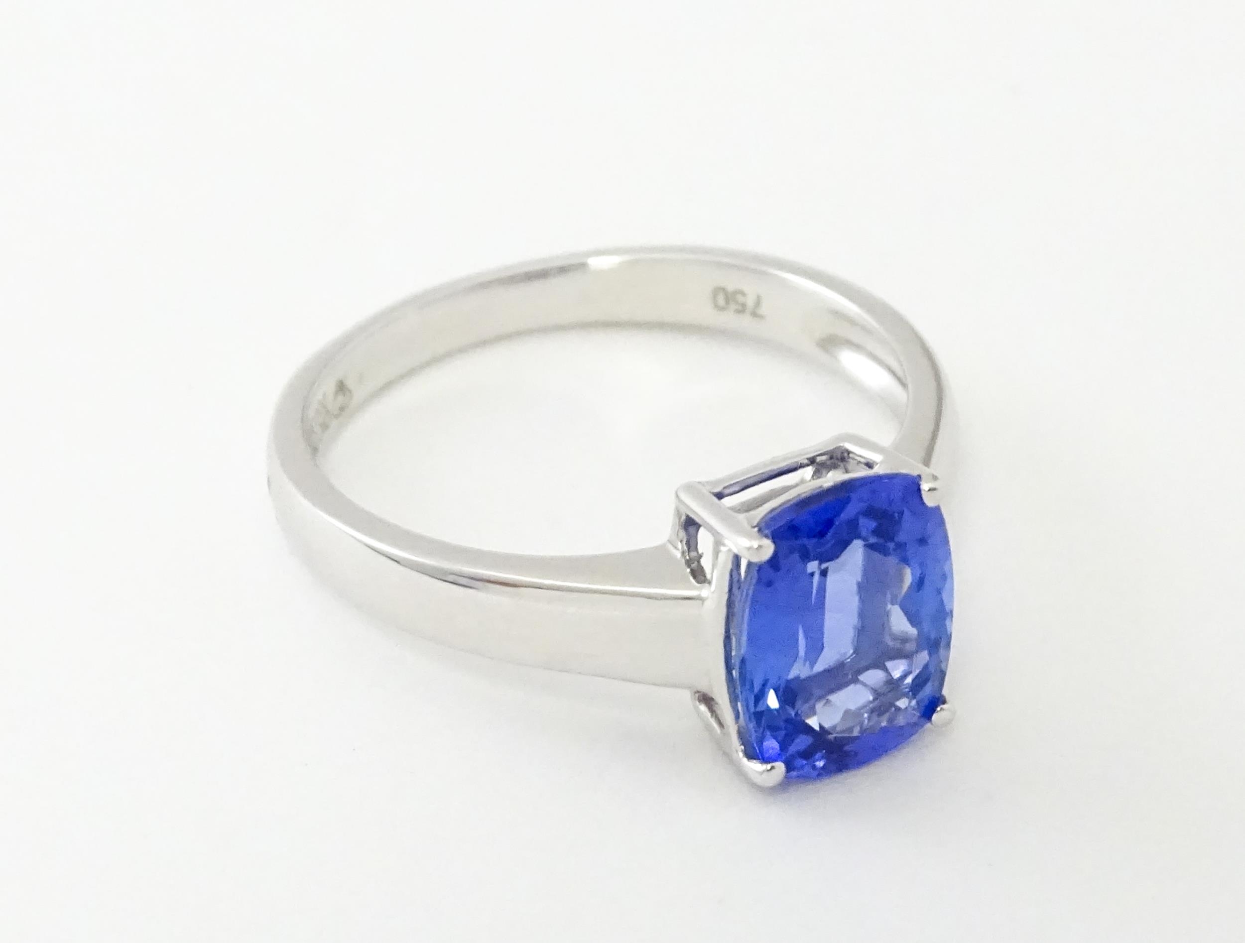 An 18ct white gold ring set with tanzanite. Ring size approx. N. Please Note - we do not make - Image 5 of 6