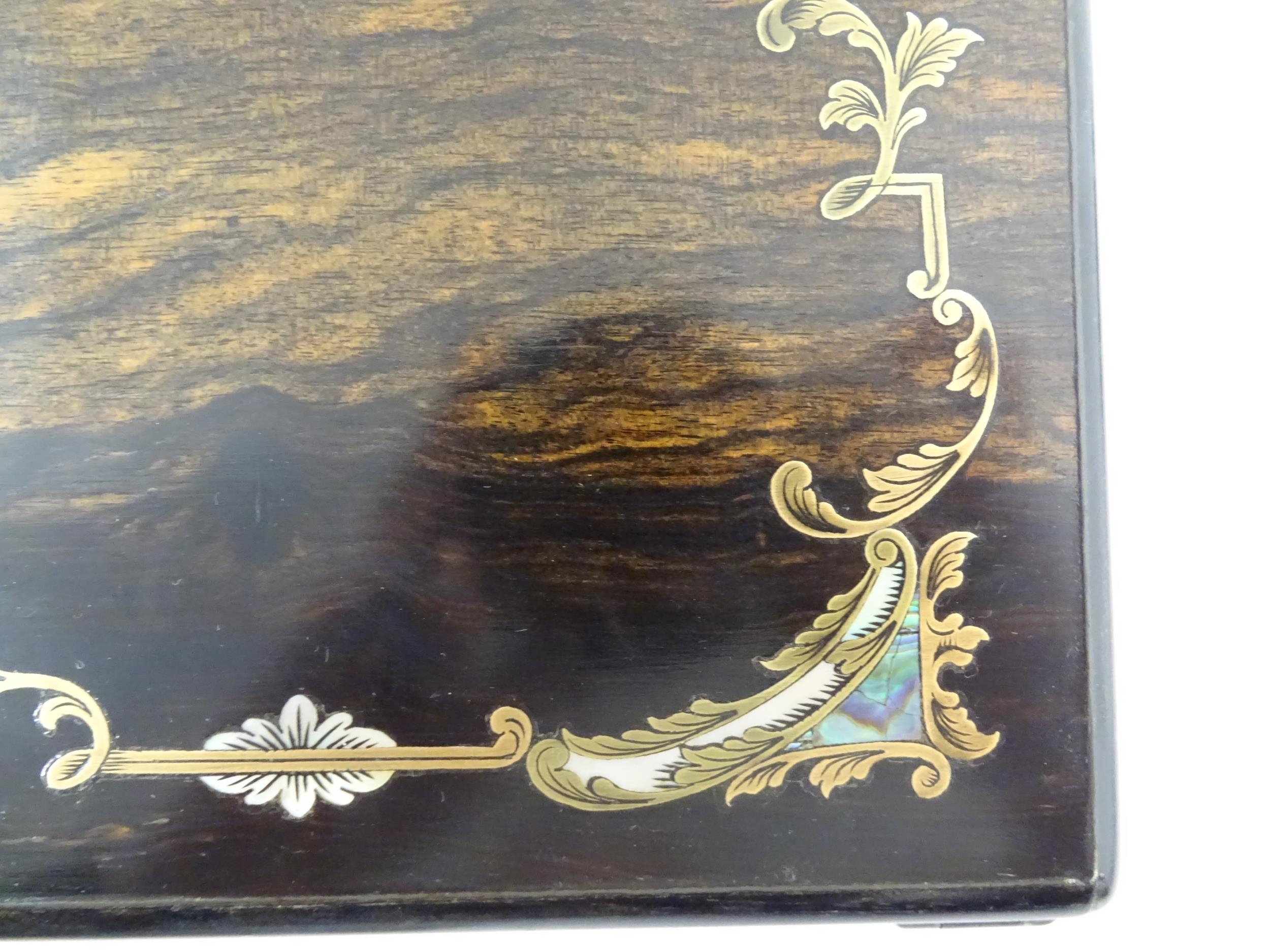 A Victorian coromandel writing box / slope with inlaid brass, mother of pearl and abalone - Image 15 of 20