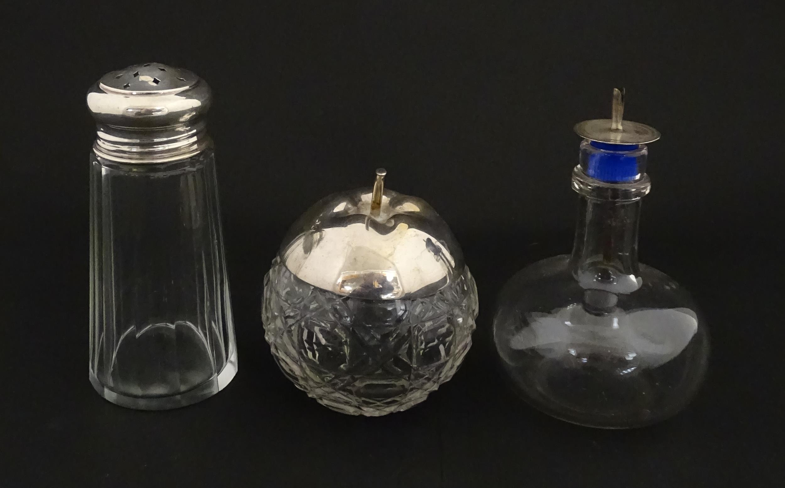 A panel cut glass sugar caster with silver top hallmarked Birmingham 1912. Together with a cut glass - Image 6 of 12