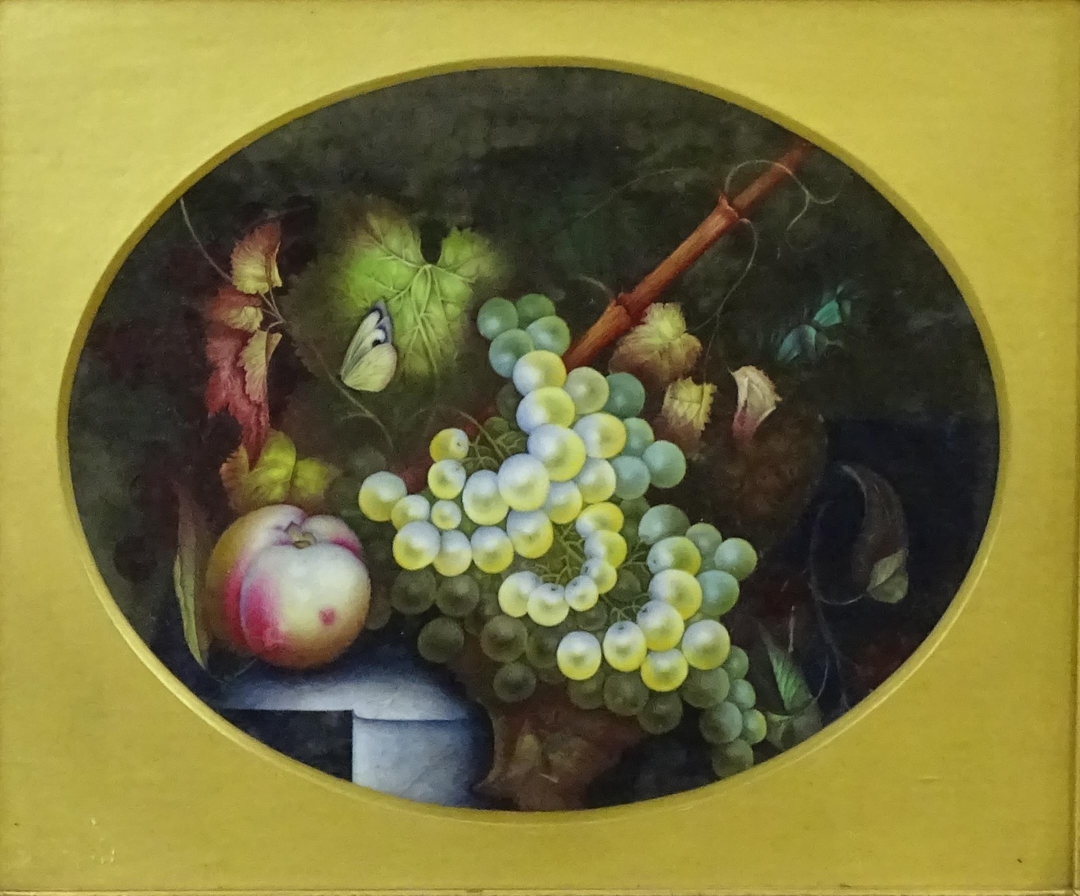 Early 20th century, Oil on porcelain, A still life study with peach, pineapple, grapes, vine - Image 3 of 3