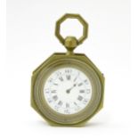 A brass cased hanging sedan style clock of octagonal form, with Roman hours and Arabic seconds.