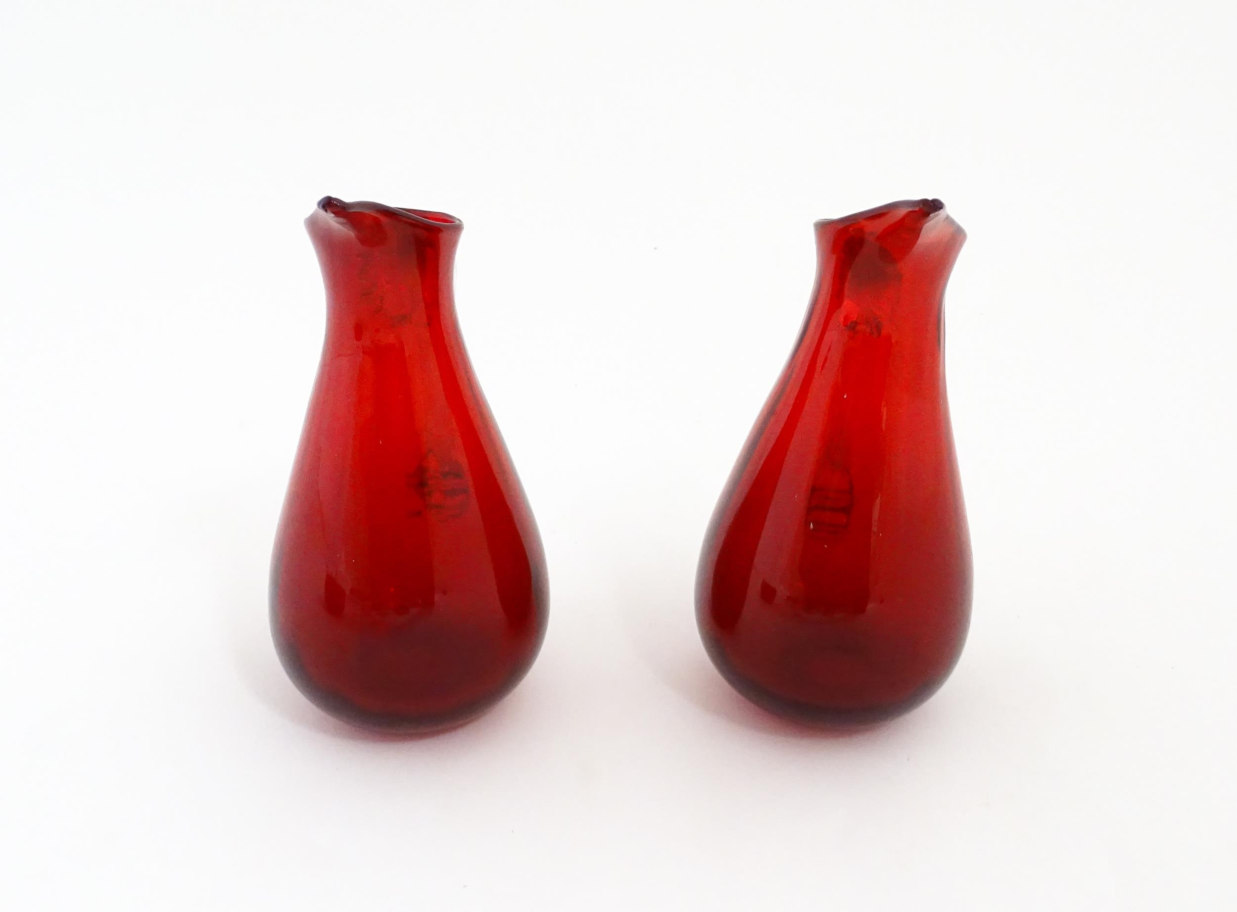 Two Whitefriars ruby glass jugs. Together with a studio glass bowl with controlled bubble detail . - Image 4 of 14