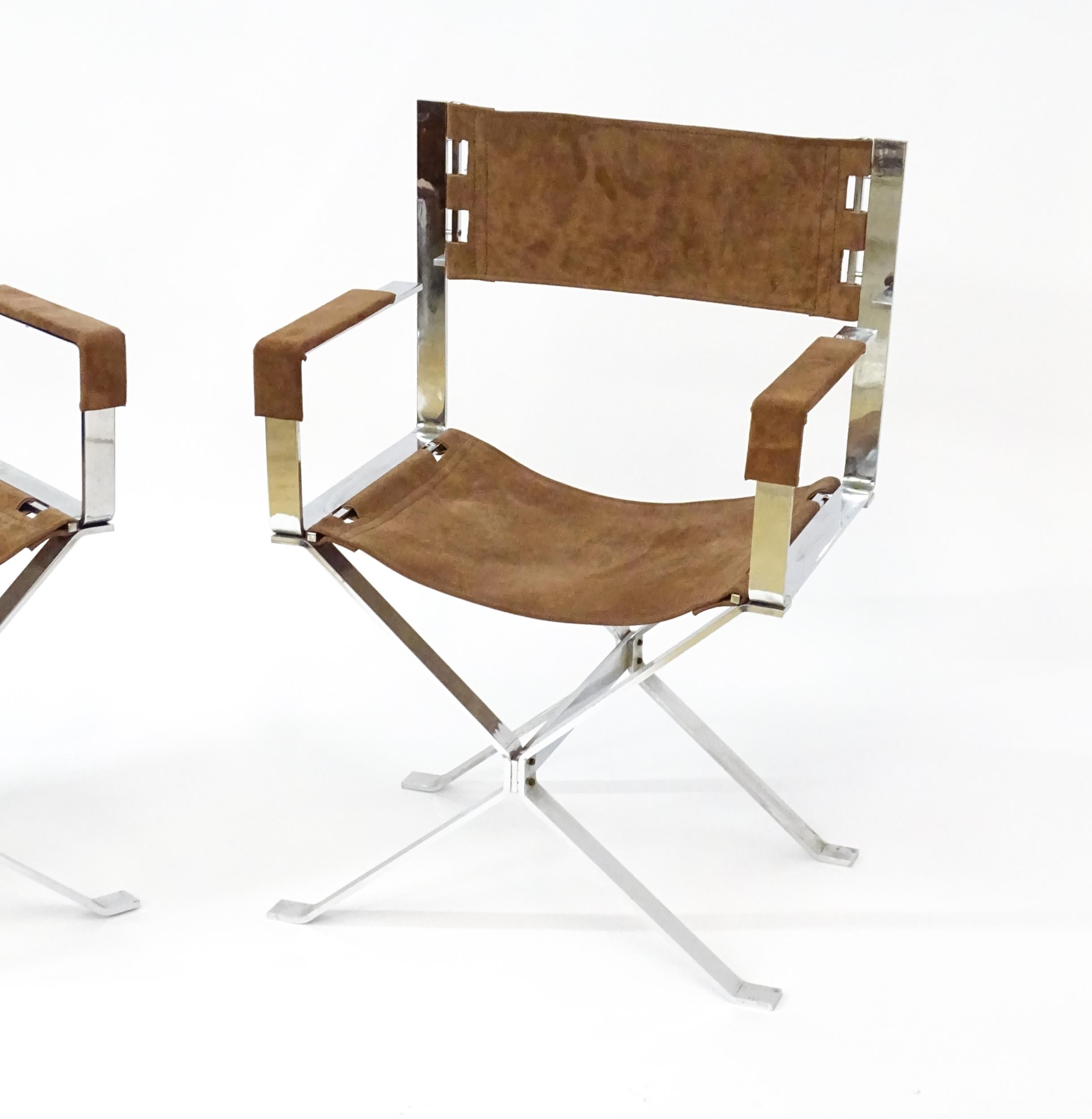 A pair of Alessandro Albrizzi designed directors chairs with chrome frames and suede upholstery - Image 3 of 6