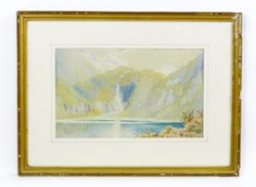 Edith Pinhey, Early 20th century, Watercolour, A Burmese / Myanmar lake scene with mountains and a