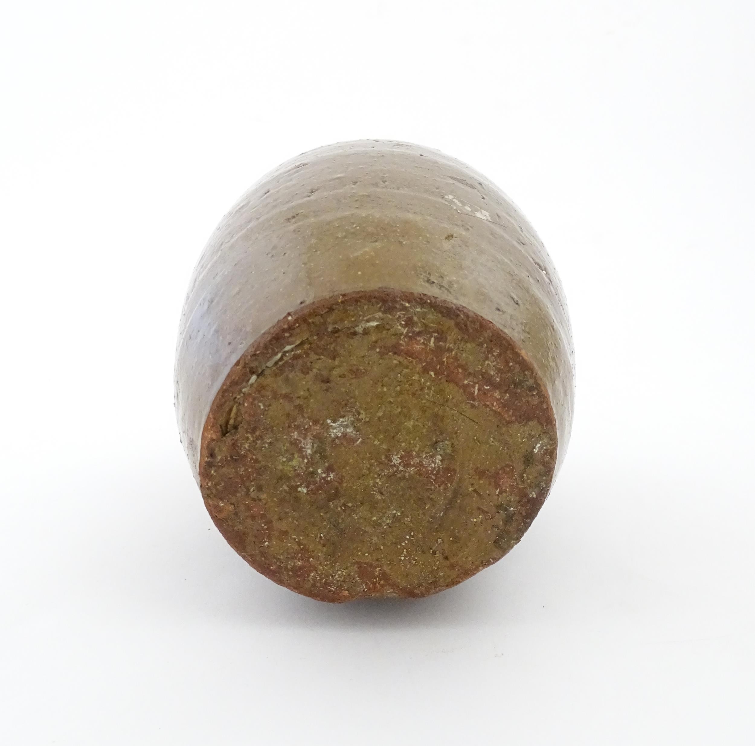 A stoneware vase / pot of tapering form with script detail. Approx. 6 1/4" high Please Note - we - Image 7 of 7