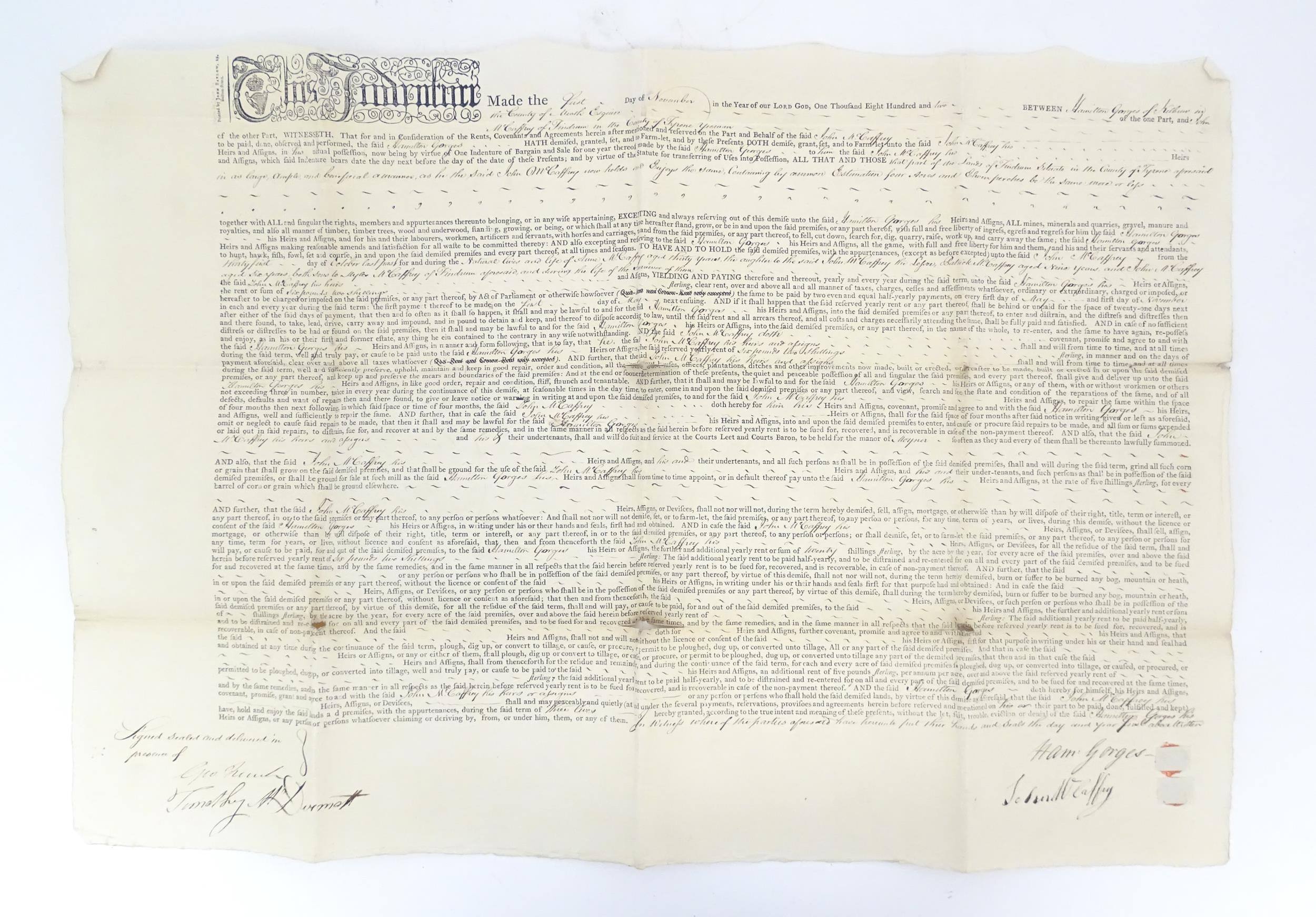 Three 18thC and later Irish indentures to include a 1796 document relating to renting in County - Image 7 of 7