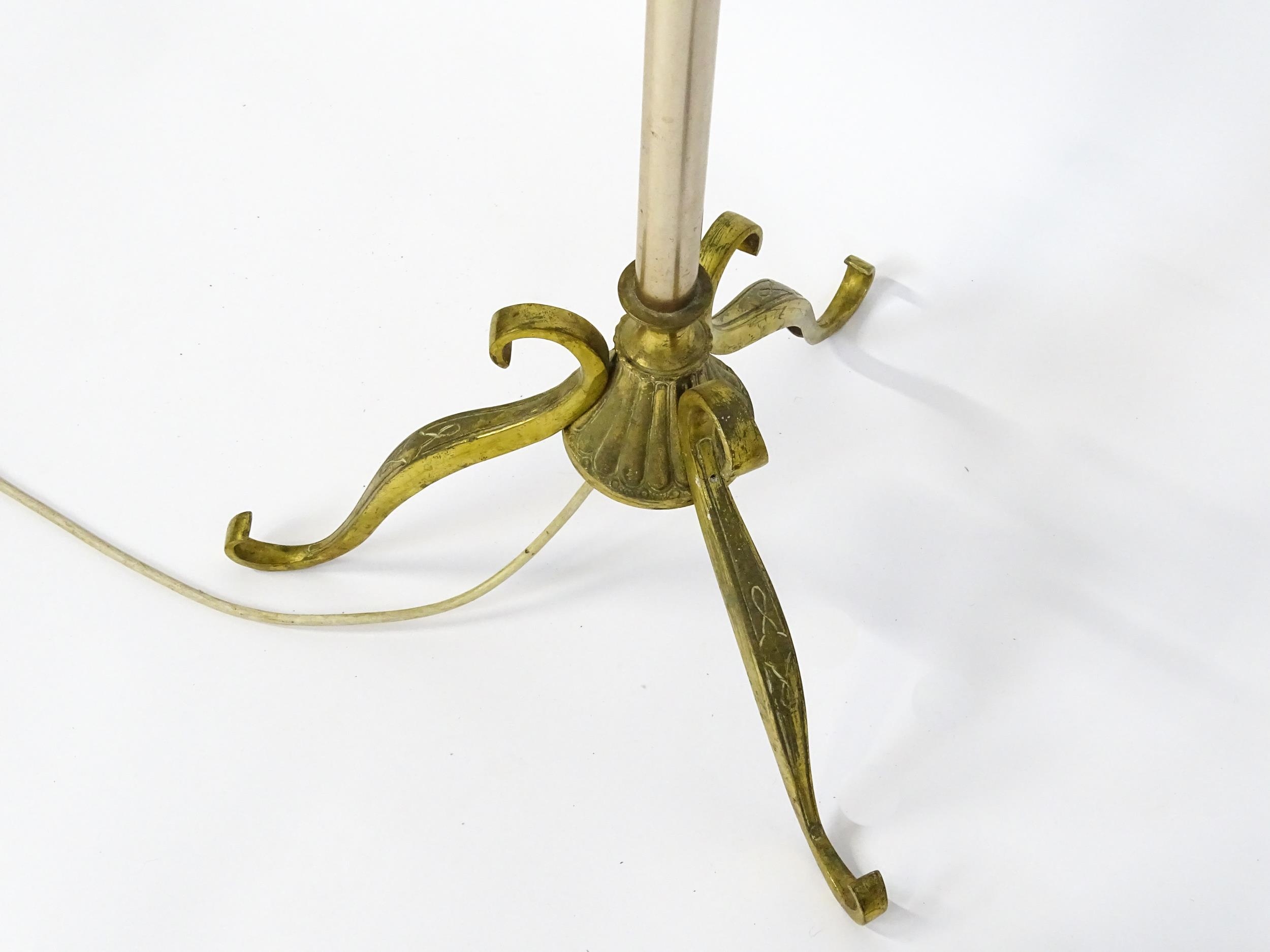 A 20thC standard lamp with triform base and foliate decoration. Together with two wrought iron style - Image 6 of 12