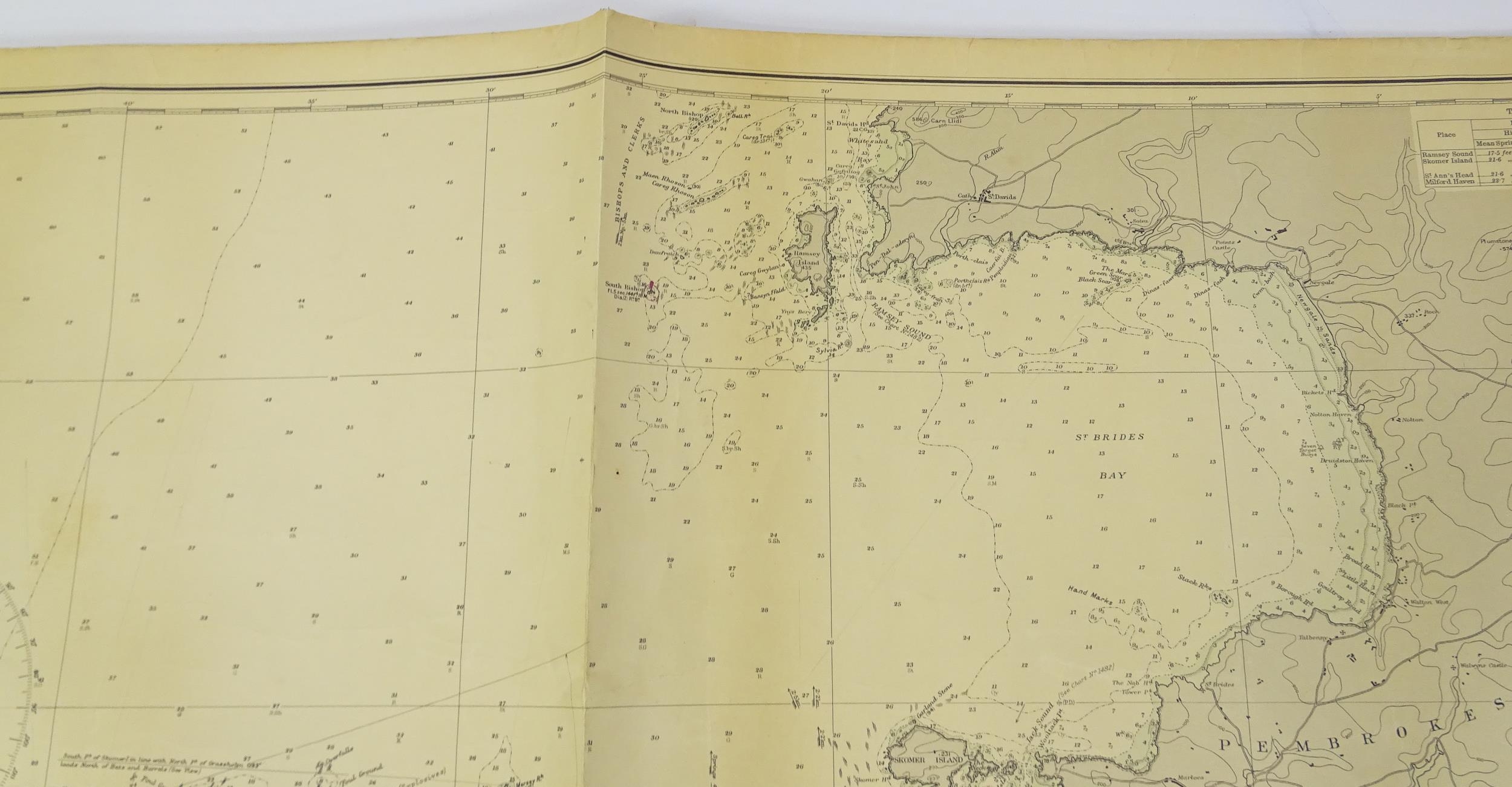 Three mid 20thC Hydrographic Office maritime navigational charts for Wales - South Coast, comprising - Image 24 of 26