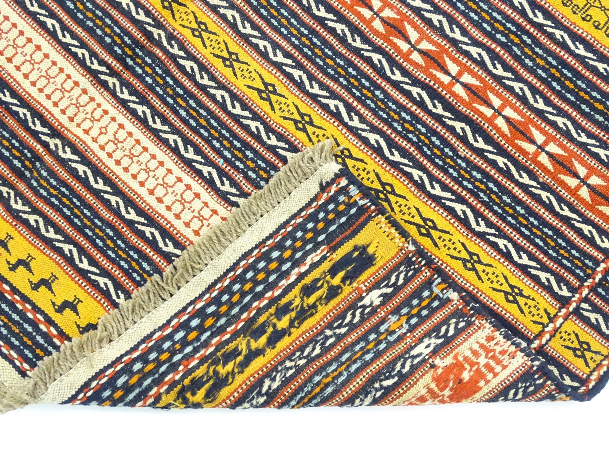 Carpet / Rug : A North East Persian Sumak kilim rug with banded geometric detail and repeating - Image 2 of 11