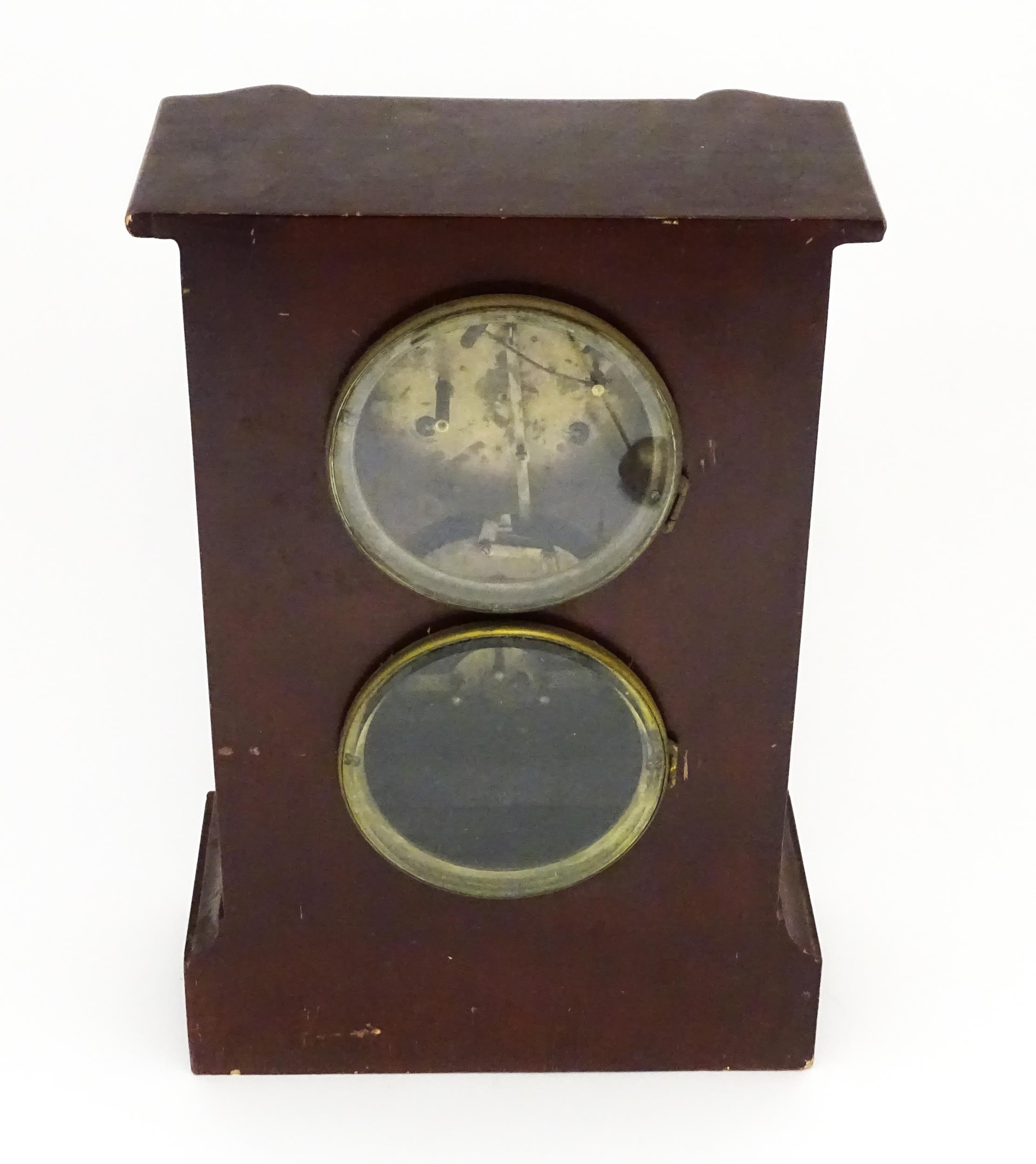 A French perpetual calendar clock, the wooden cased mantle clock having two piece enamel dial with - Image 2 of 10