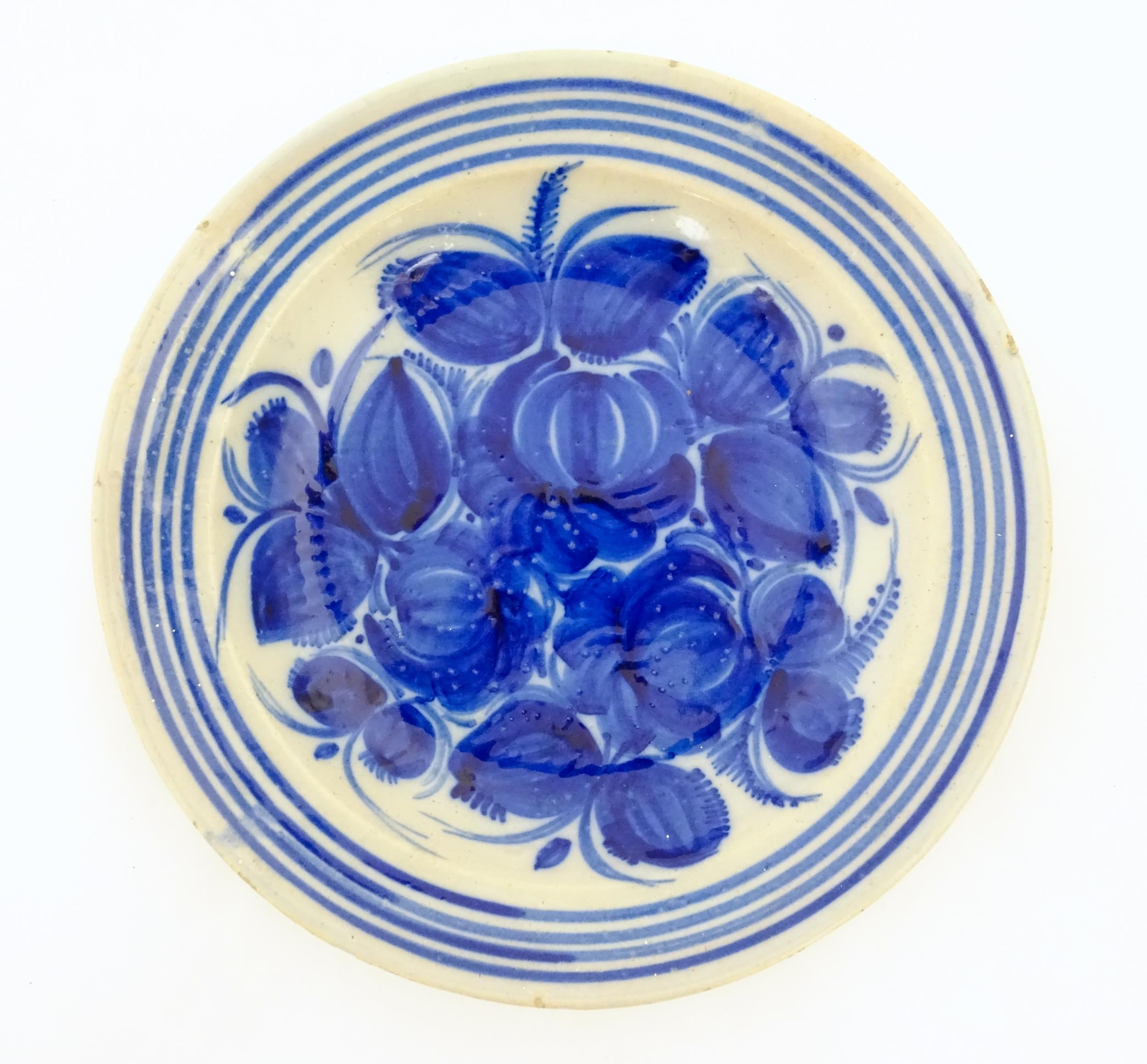 A Continental faience bowl with blue and white detail floral detail and banded border. Together with - Image 4 of 7