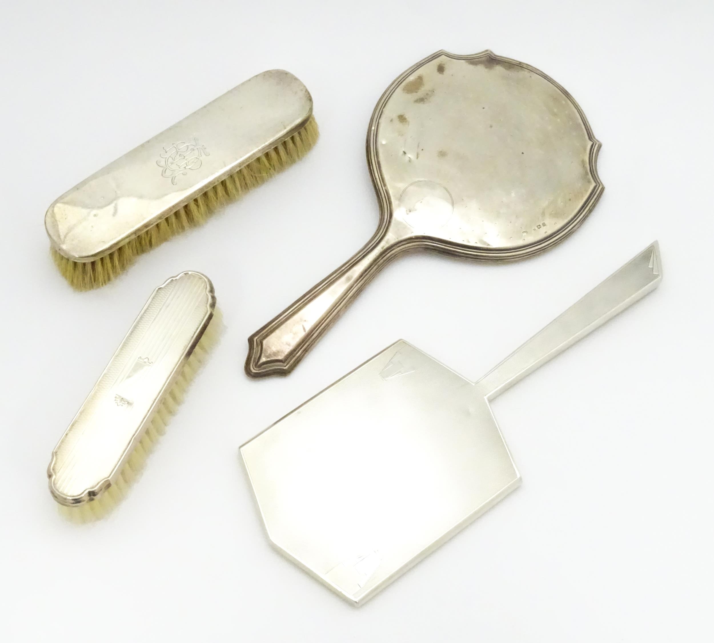 Four assorted silver backed dressing table items to include two brushes and two mirrors, to - Image 3 of 14