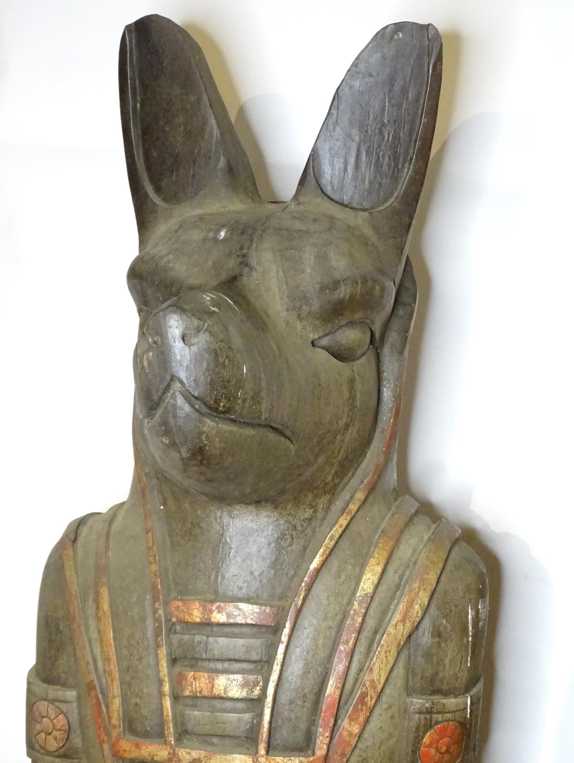A pair of very large 20thC carved wooden standing Anubis / Ancient Egyptian dog god statues with - Image 40 of 52