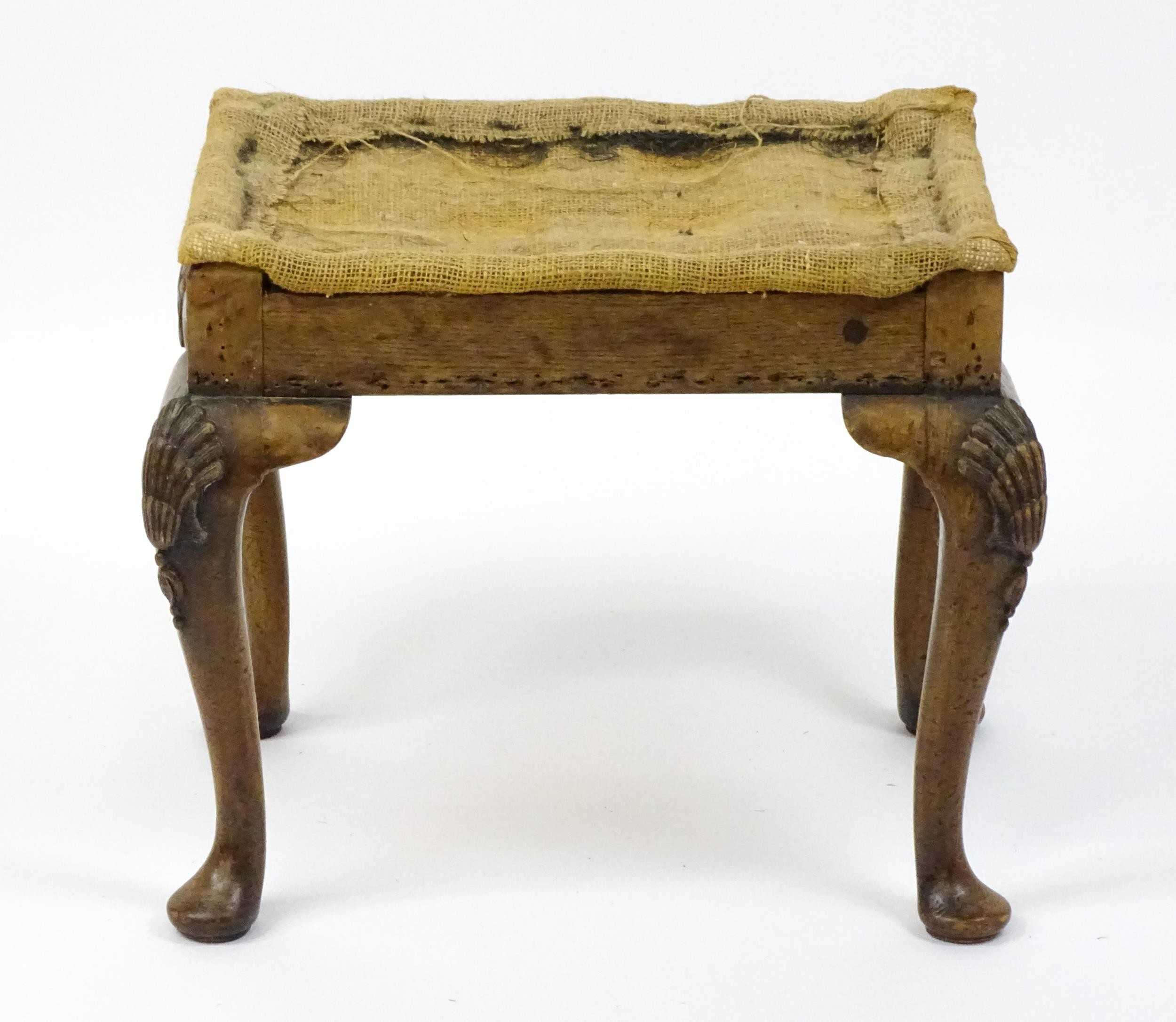 An early 20thC stool raised on four shell carved cabriole legs terminating in pad feet. 20" wide x - Image 7 of 8