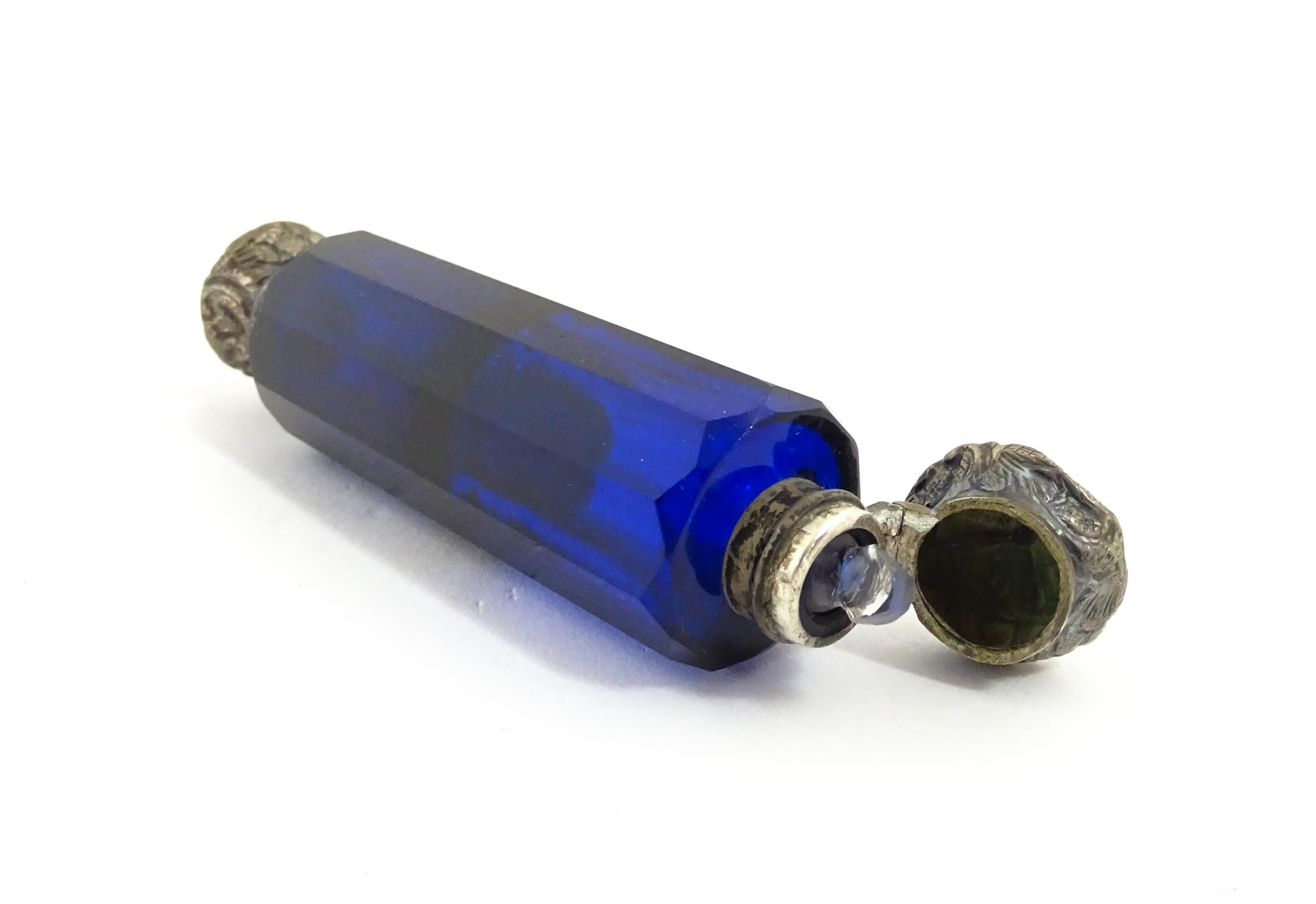 A glass scent / perfume bottle with blue flash cut decoration. Together with a Bristol blue coloured - Image 10 of 13