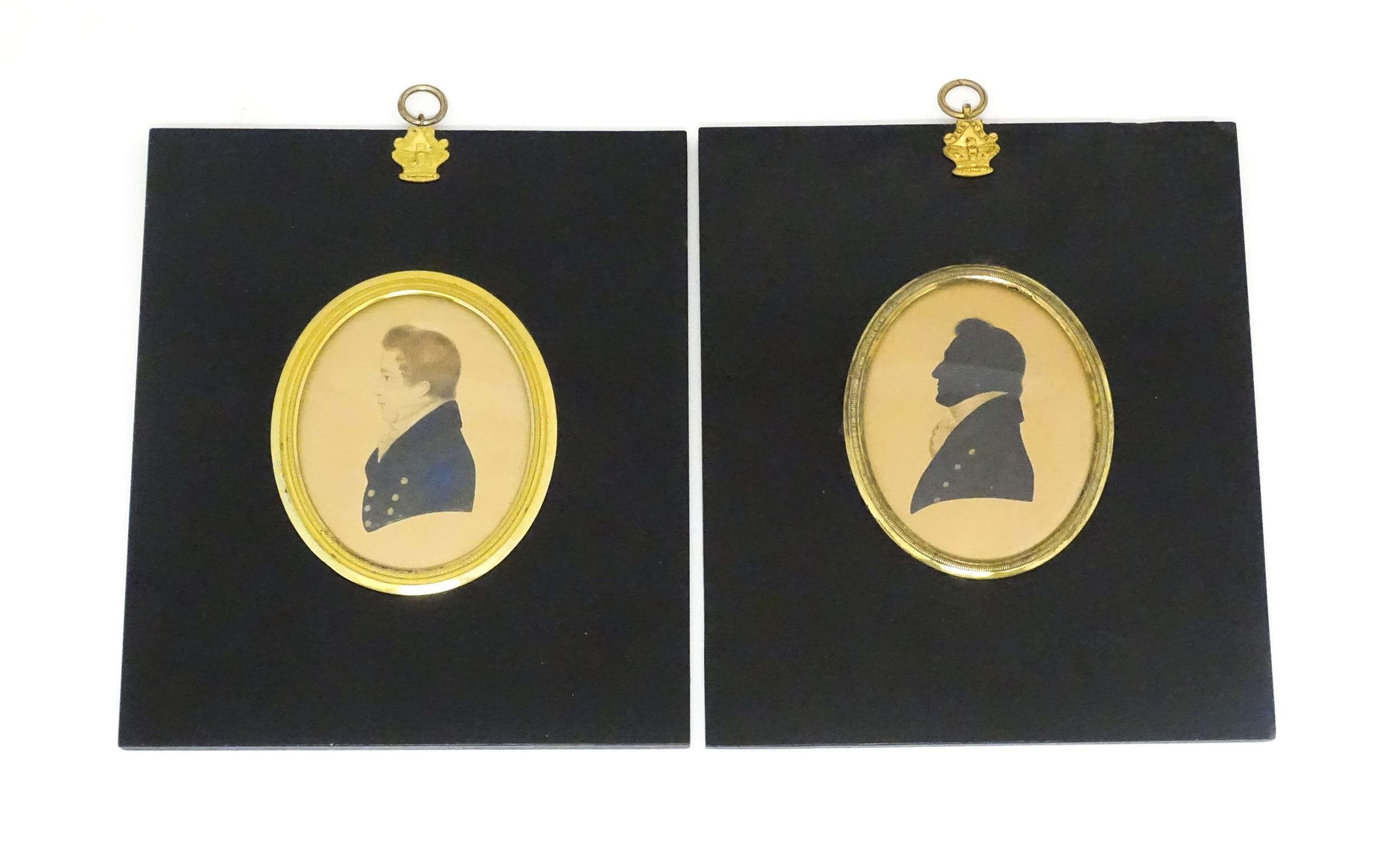 Two 19thC portrait miniature in the manner of Edward Ward Foster, one a silhouette portrait - Image 8 of 8