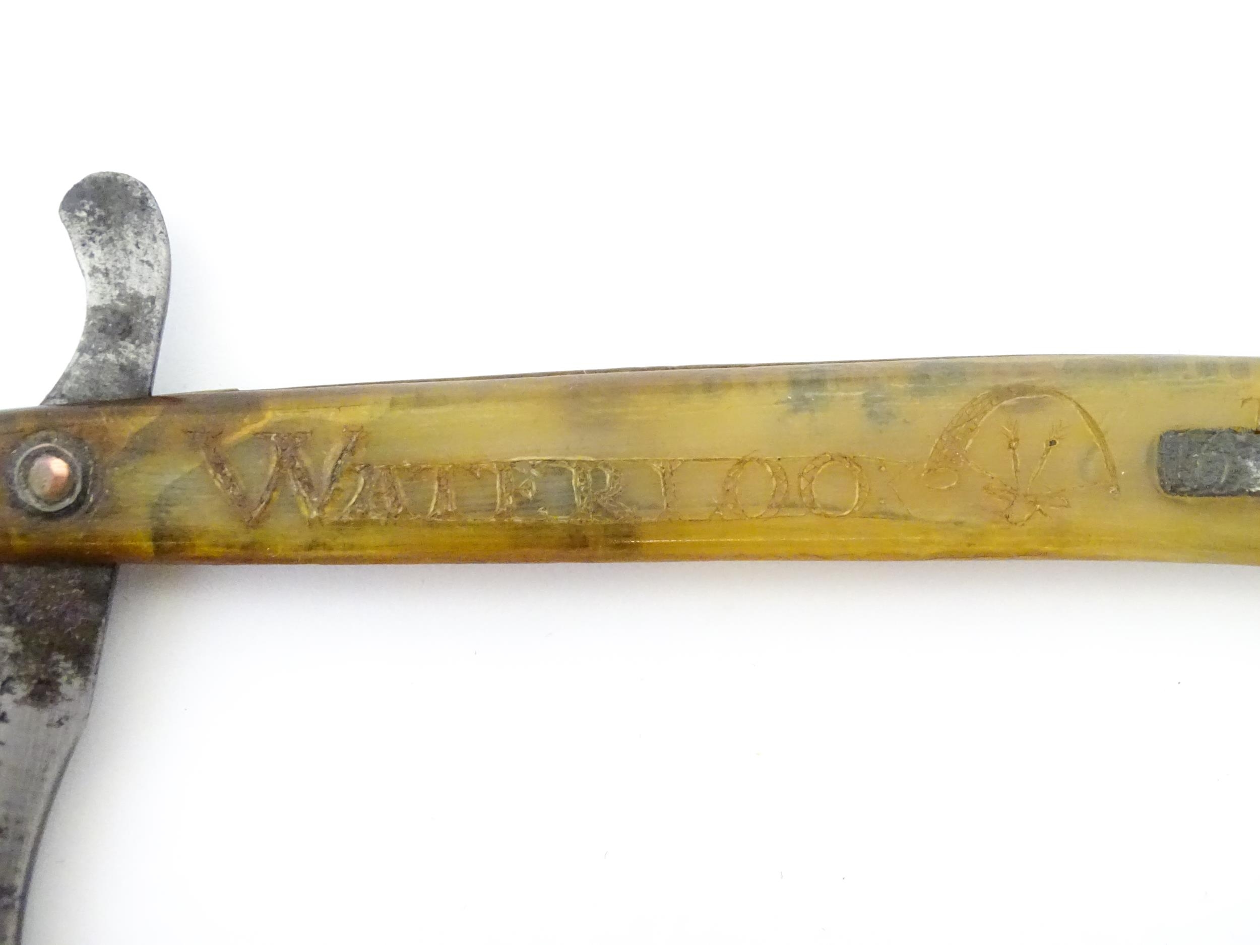 Militaria : a 19thC straight razor, the horn handle inscribed 'Adam Chalmers Lt Inft 79th' and ' - Image 9 of 15