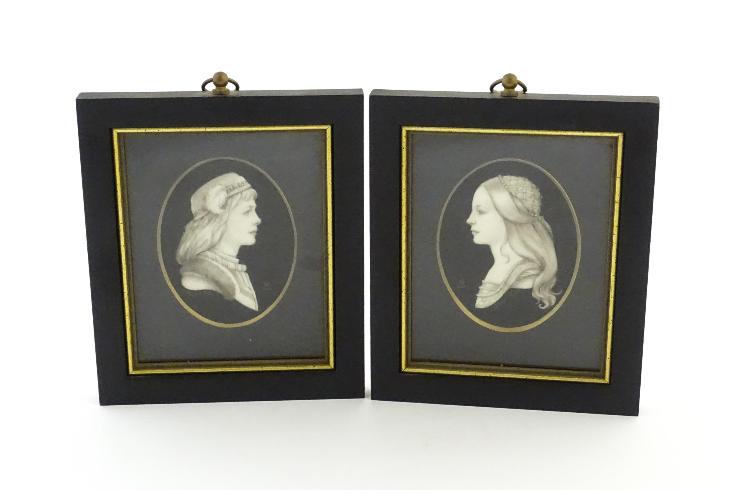 A pair of 21stC watercolour portrait miniatures depicting Romeo & Juliet. Both signed with monogram, - Image 3 of 10