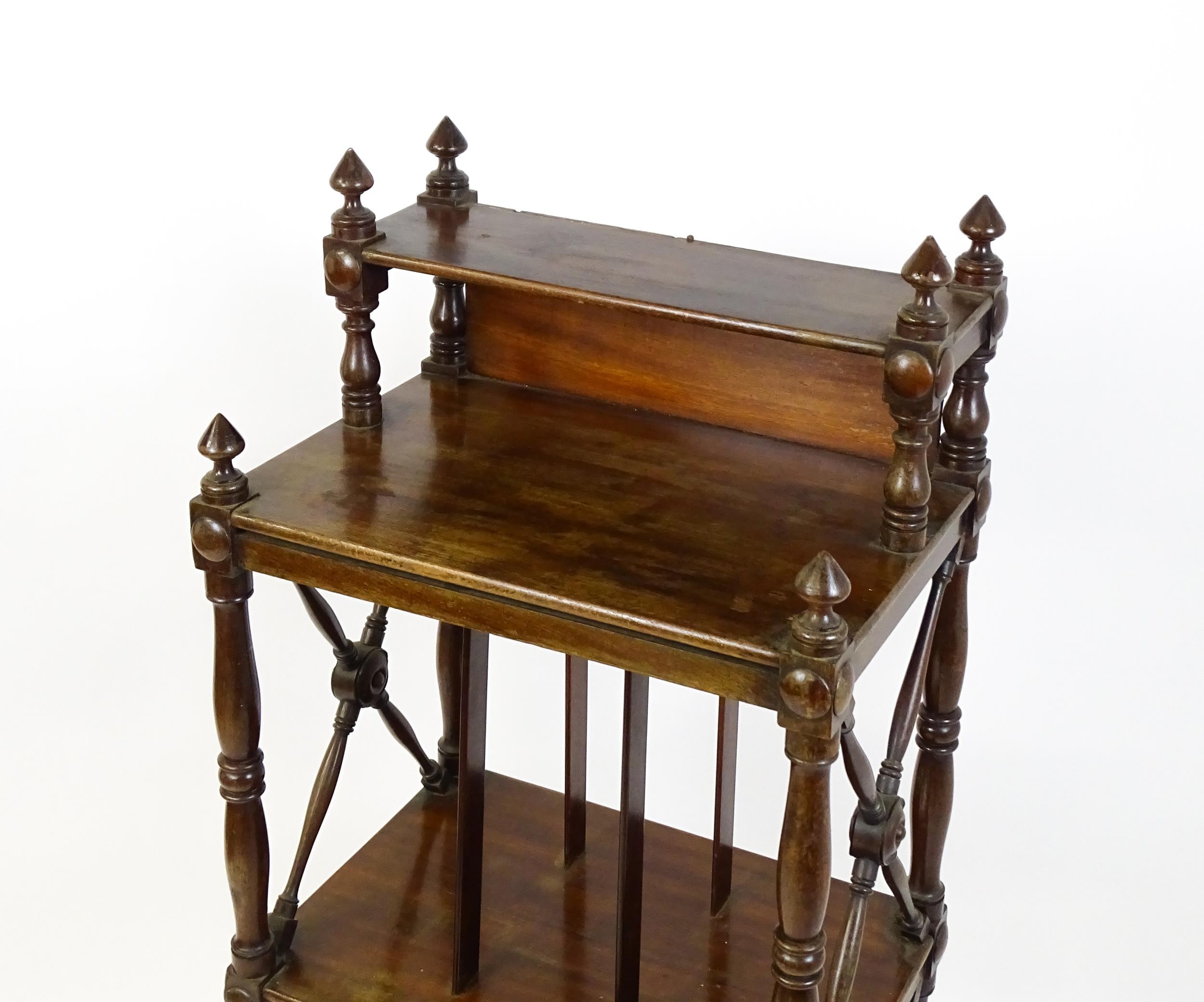 An early 19thC mahogany whatnot Canterbury surmounted by turned uprights and a small shelf above - Image 7 of 12
