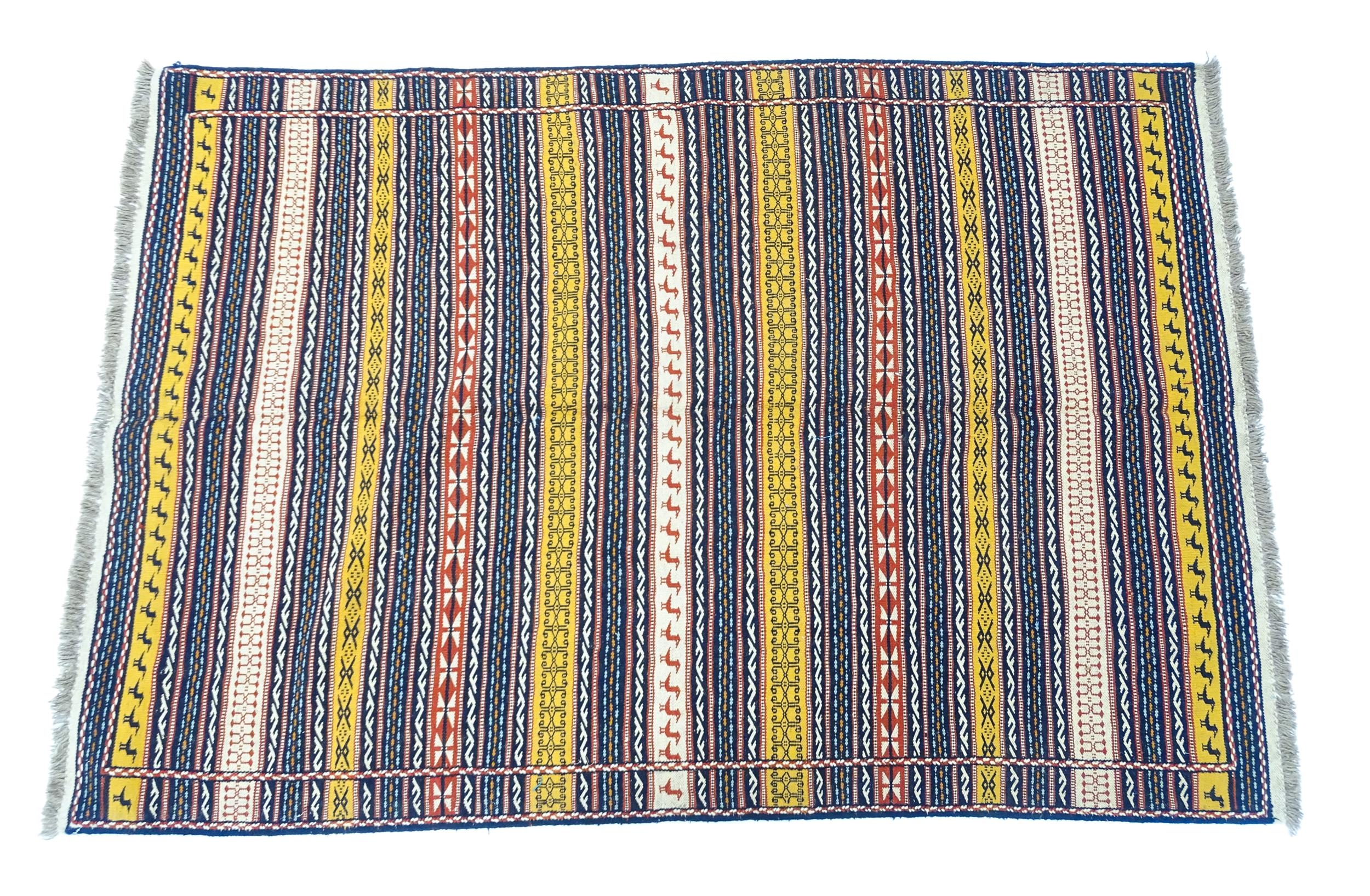 Carpet / Rug : A North East Persian Sumak kilim rug with banded geometric detail and repeating - Image 3 of 11