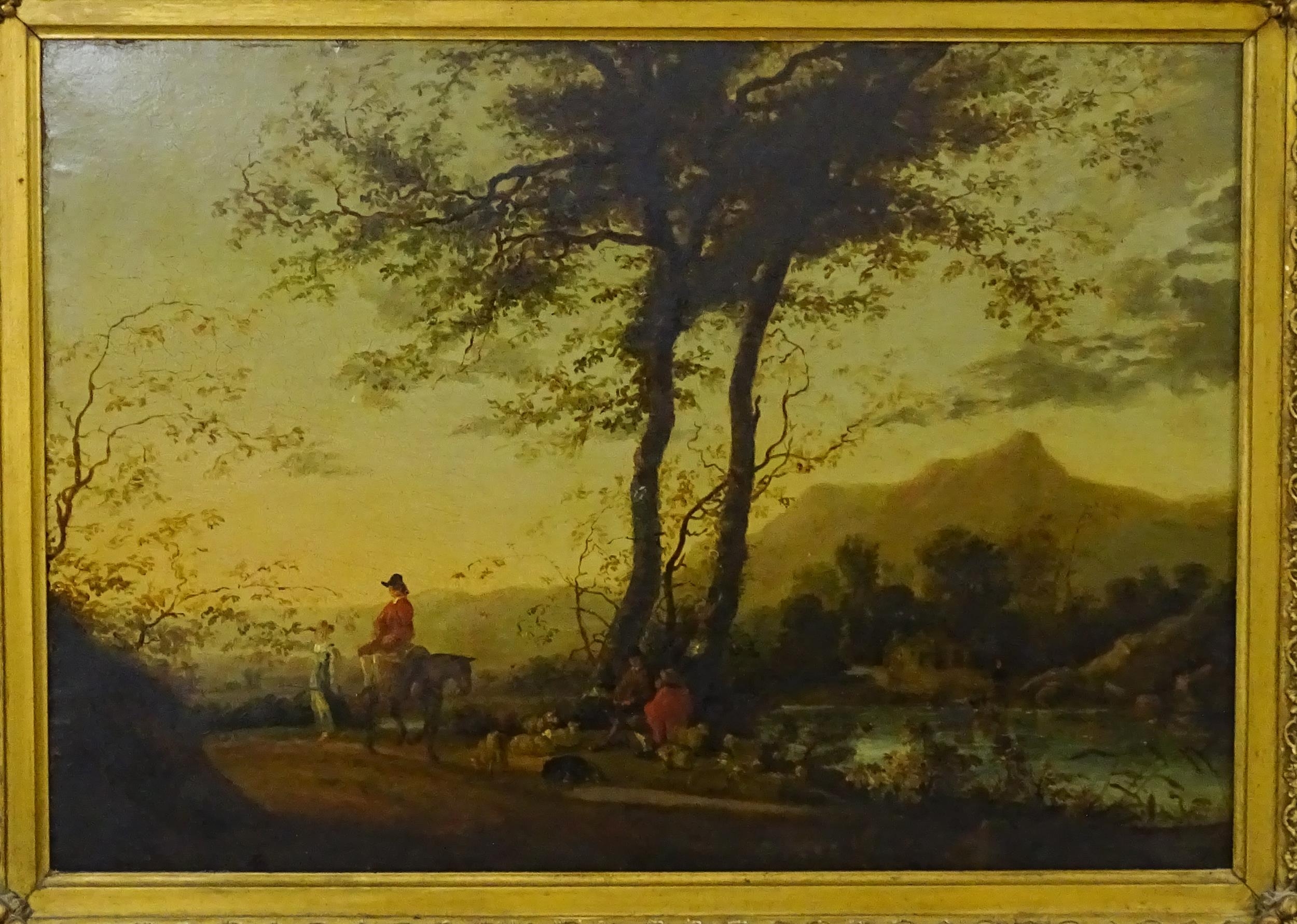 After Aelbert Cuyp, 19th century, Oil on board, Figures resting on a road near a river, with - Bild 2 aus 3