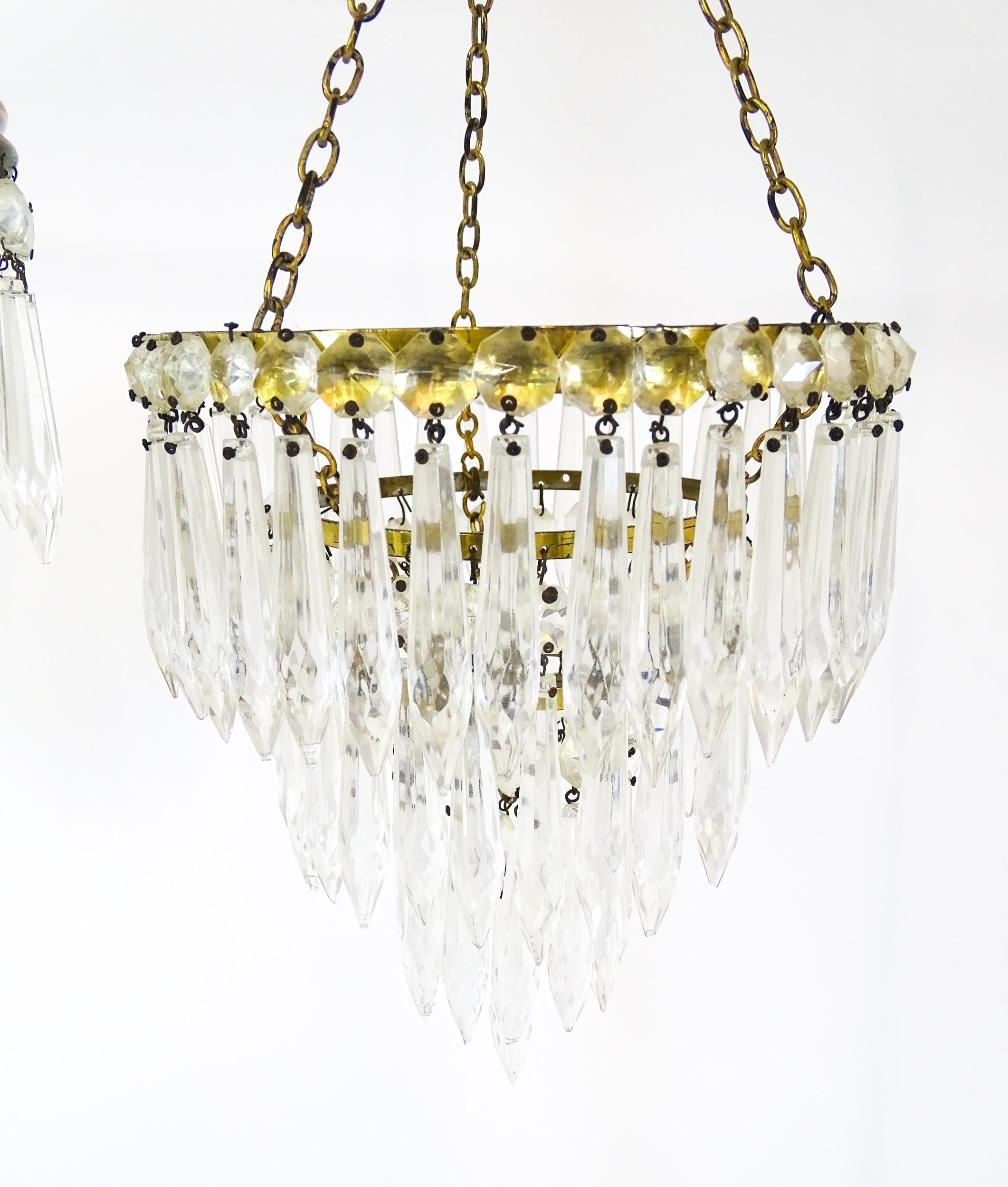 Three assorted pendant bag light shades with lustre drops. Together with a yellow amber glass - Image 8 of 16