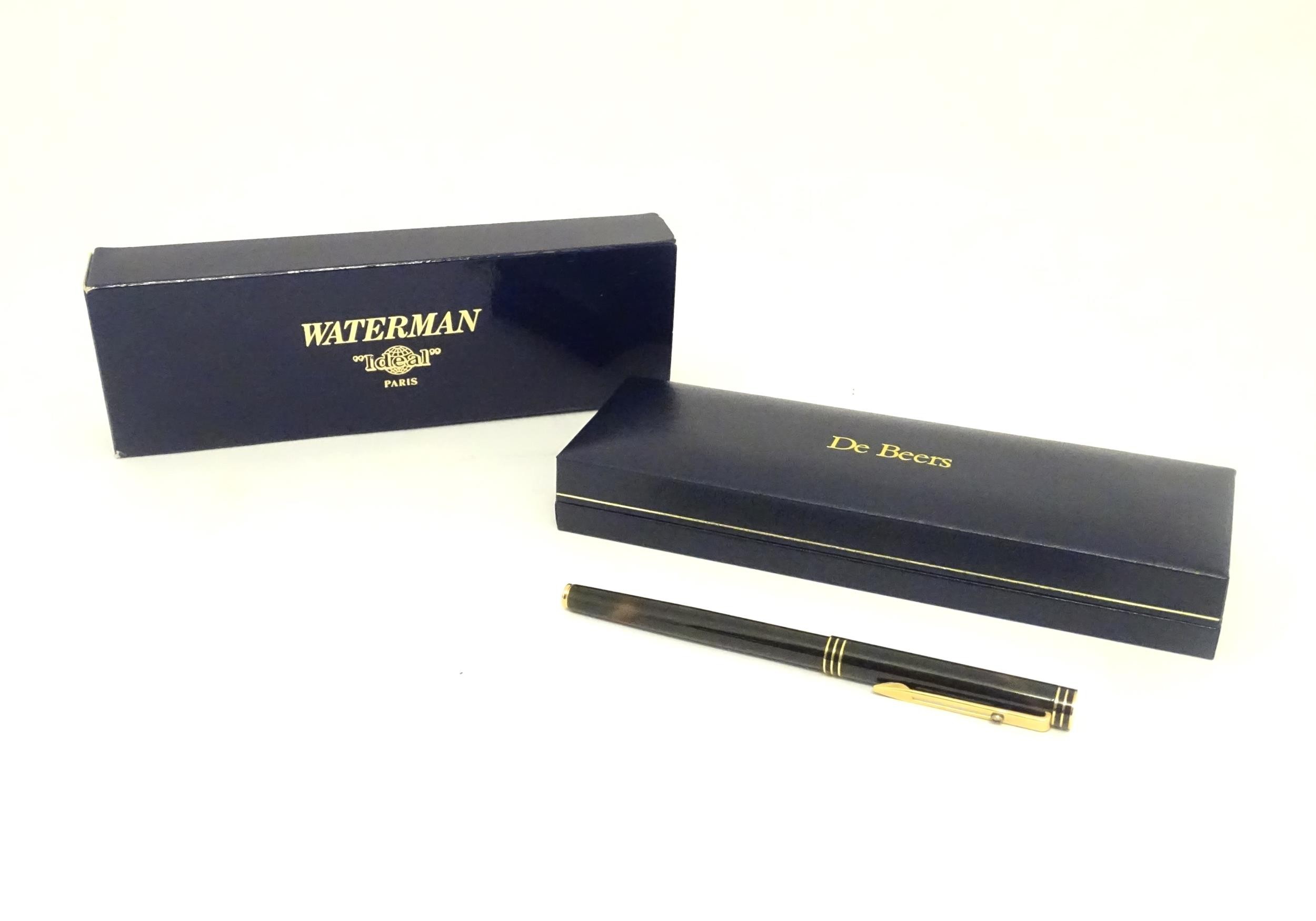 A De Beers cased Waterman Paris 'Ideal' fountain pen, the barrel and cap with black and bronze - Image 5 of 25