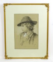 Mary Williams, 19th century, Pastel on paper, A portrait of a young boy in a hat. Signed and dated