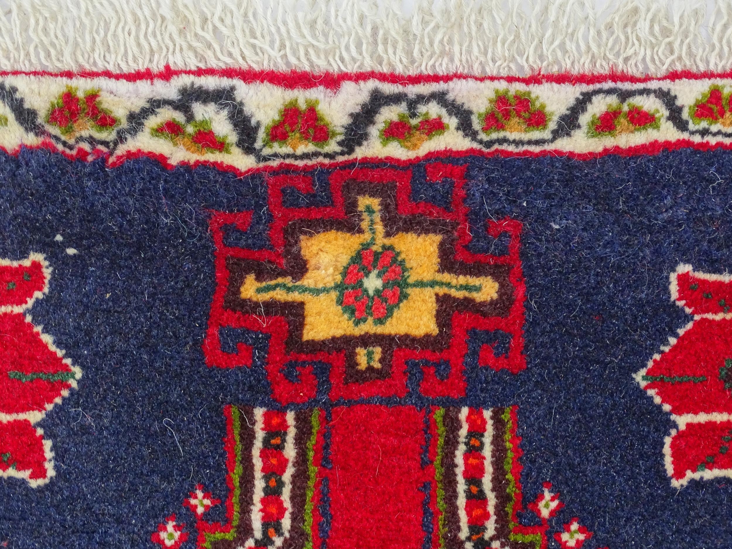 Carpet / Rug: A South West Persian qashgai runner, the red and blue ground with central geometric - Image 4 of 8