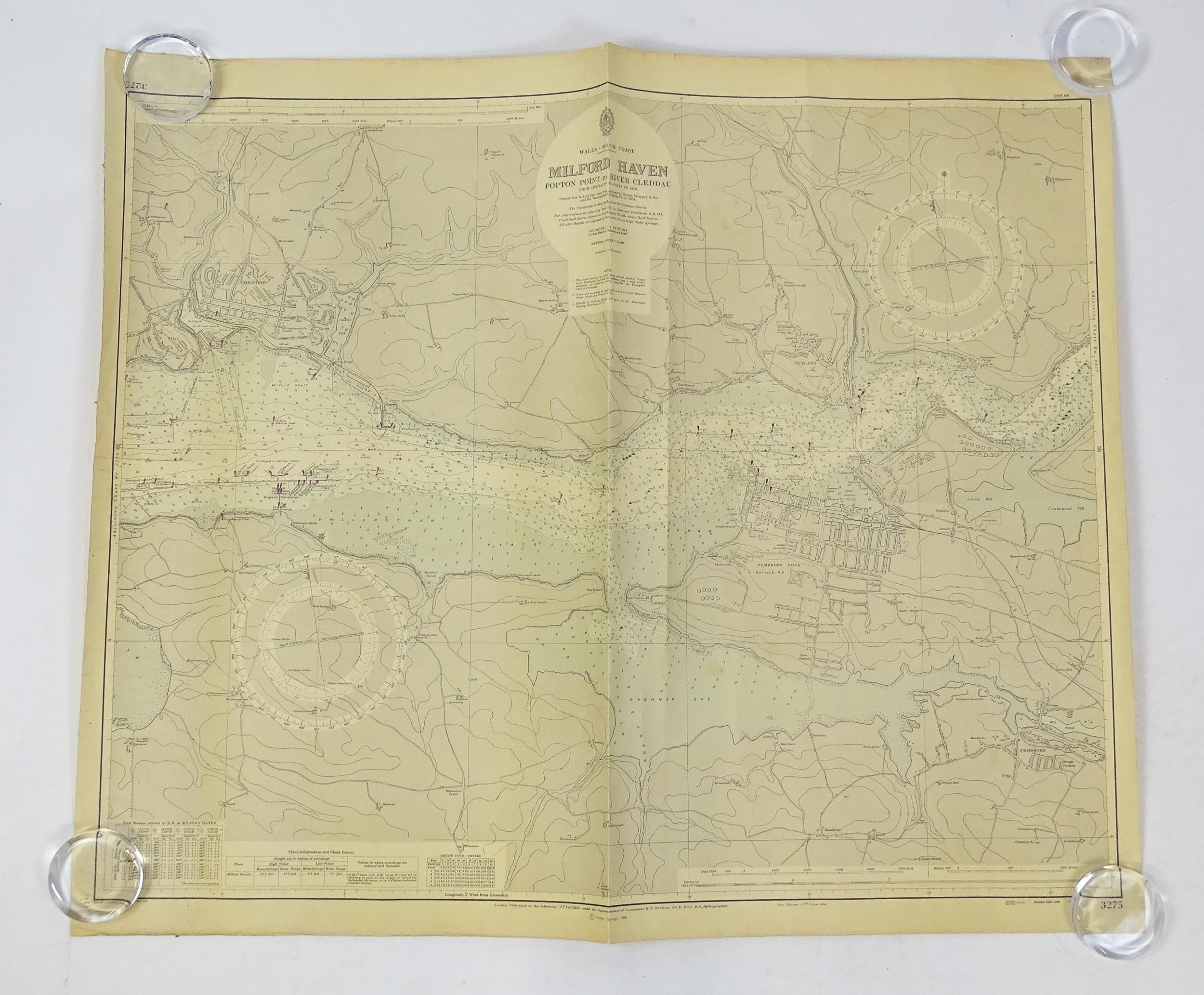 Three mid 20thC Hydrographic Office maritime navigational charts for Wales - South Coast, comprising - Image 4 of 26