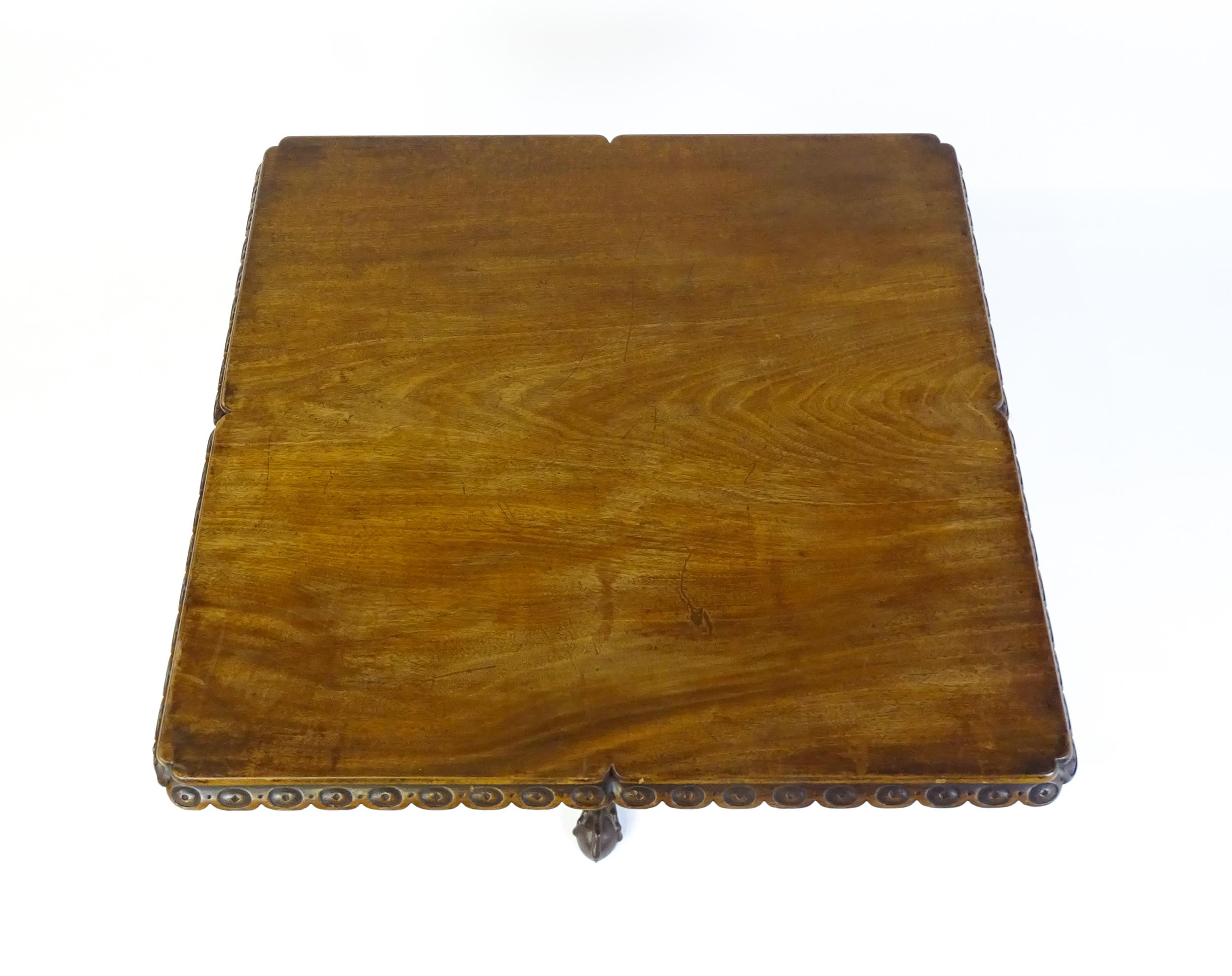 A mid / late 18thC mahogany tilt top table with an unusual moulded surround, re-entrant corners - Image 7 of 15