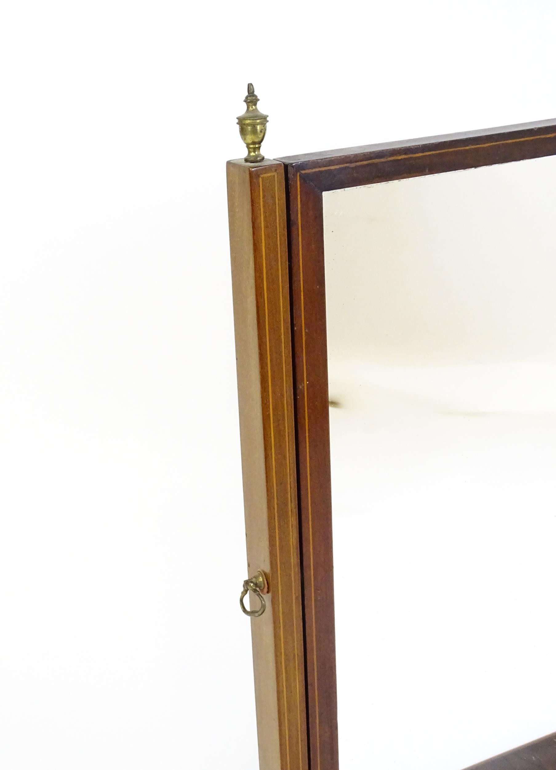 A late 19thC walnut toilet mirror / dressing mirror with satinwood inlay and surmounted by brass - Image 6 of 7