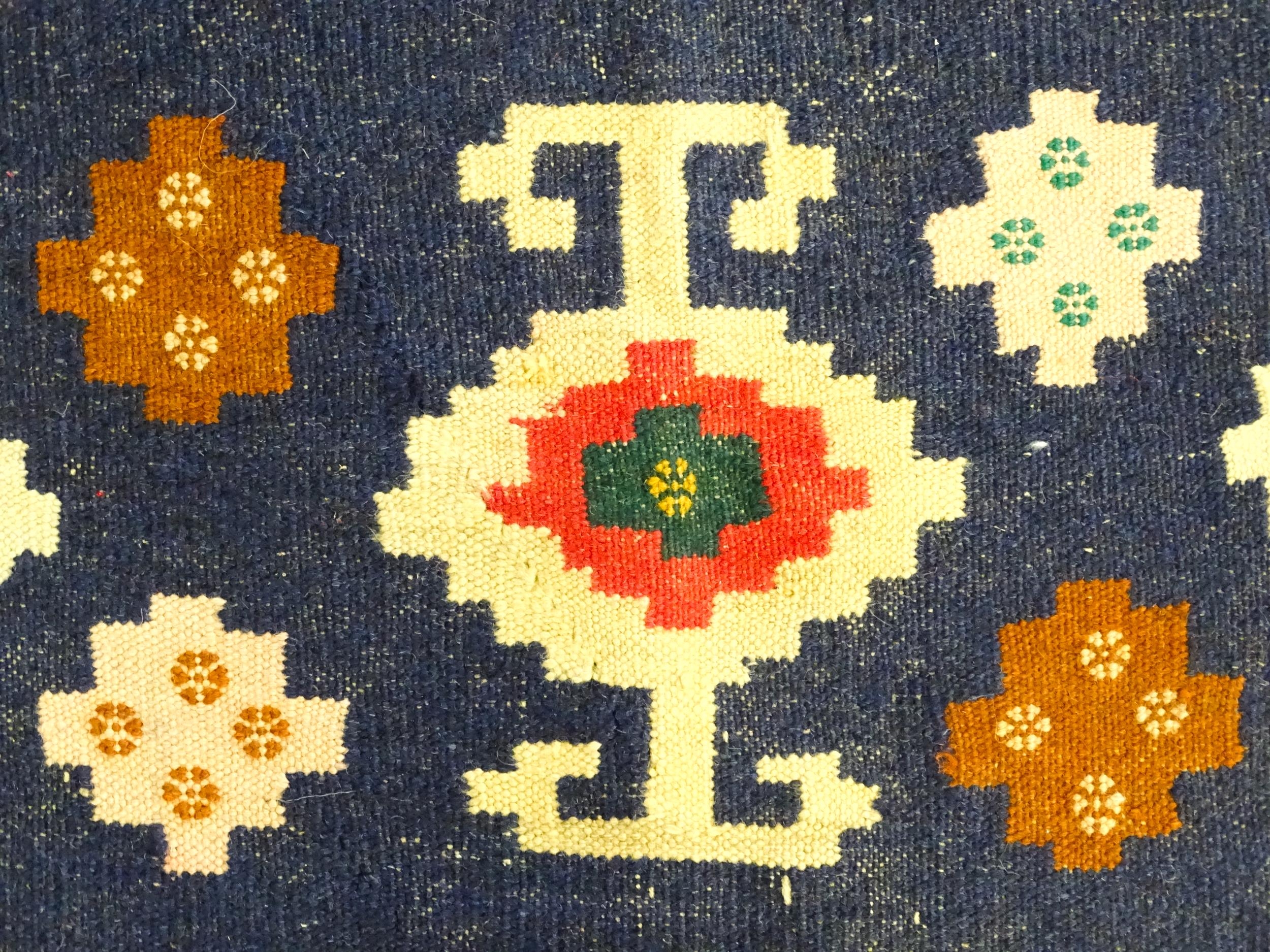 Carpet / Rug : A North East Persian Sumak kilim rug with banded geometric decoration. Approx. 79" - Image 6 of 7