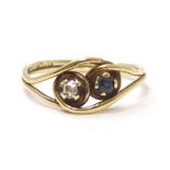 A 9ct gold ring set with sapphire and diamond. Ring size approx H Please Note - we do not make