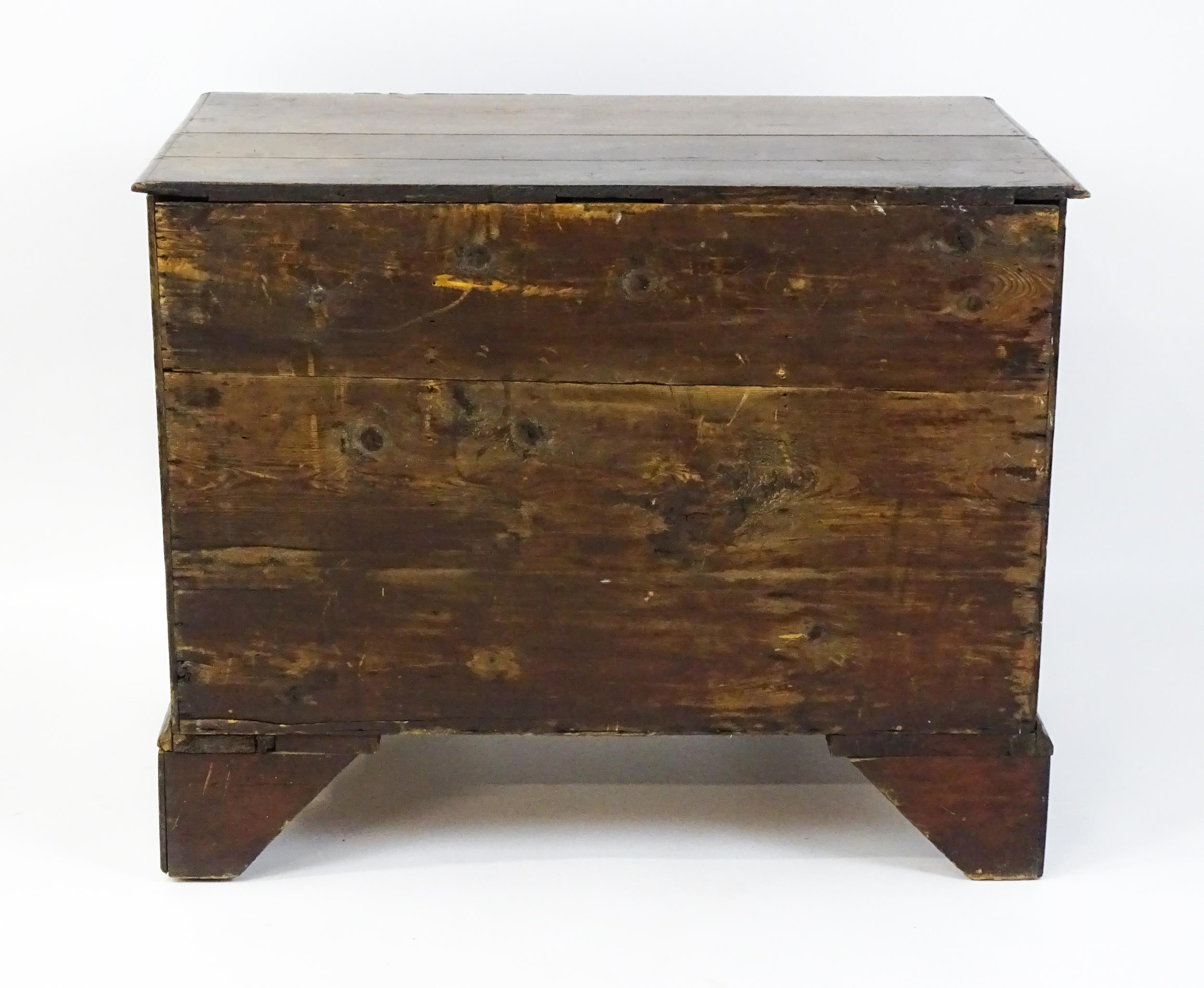 An early / mid 18thC oak kneehole desk with a moulded top above two short drawers and two banks of - Image 9 of 10