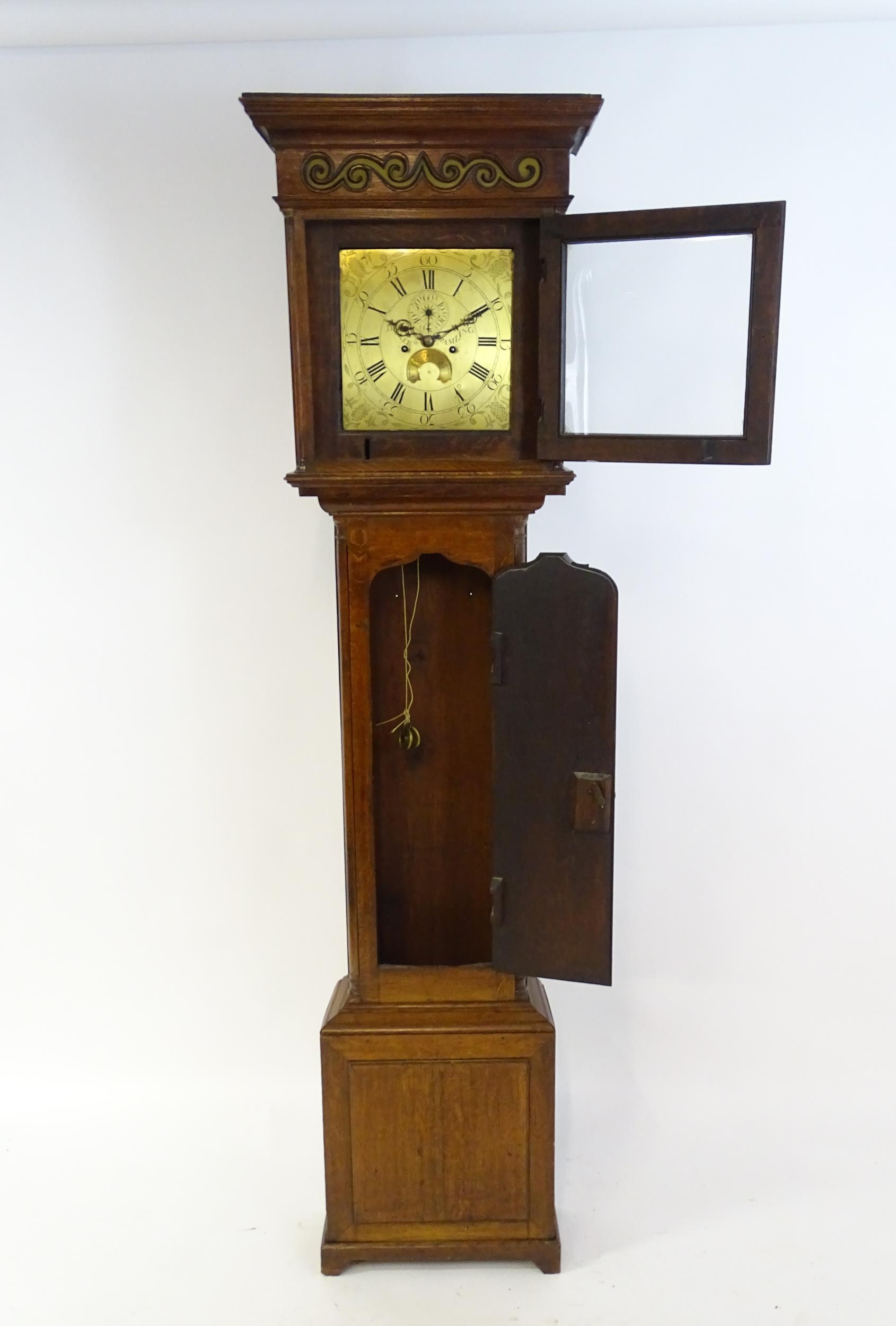 Dickerson, Framlingham : An oak cased 8-day longcase clock with brass face having Roman numerals and - Image 5 of 14