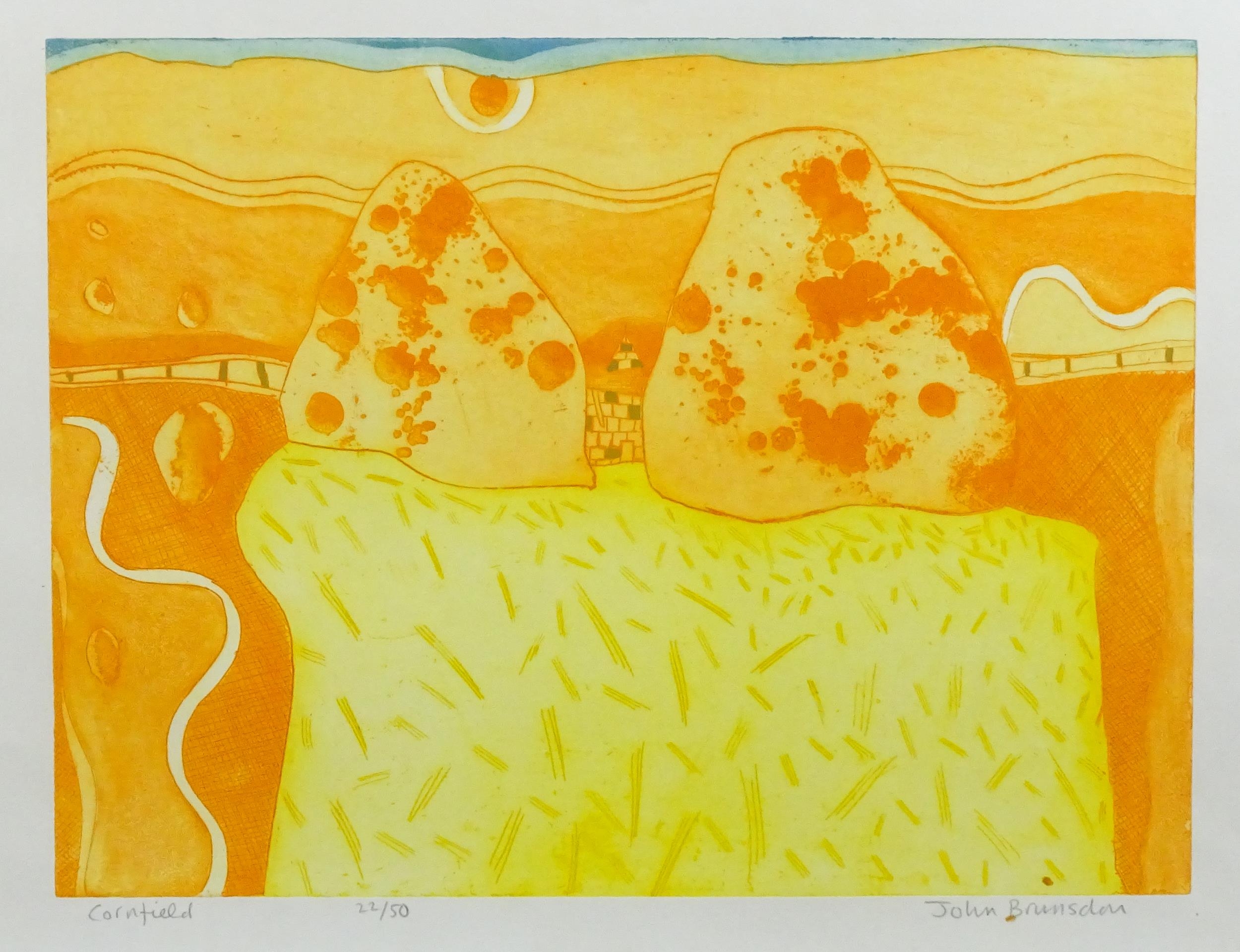 John Brunsdon (1933-2014), Limited edition etching with aquatint, Cornfield. Signed, titled and - Image 3 of 5