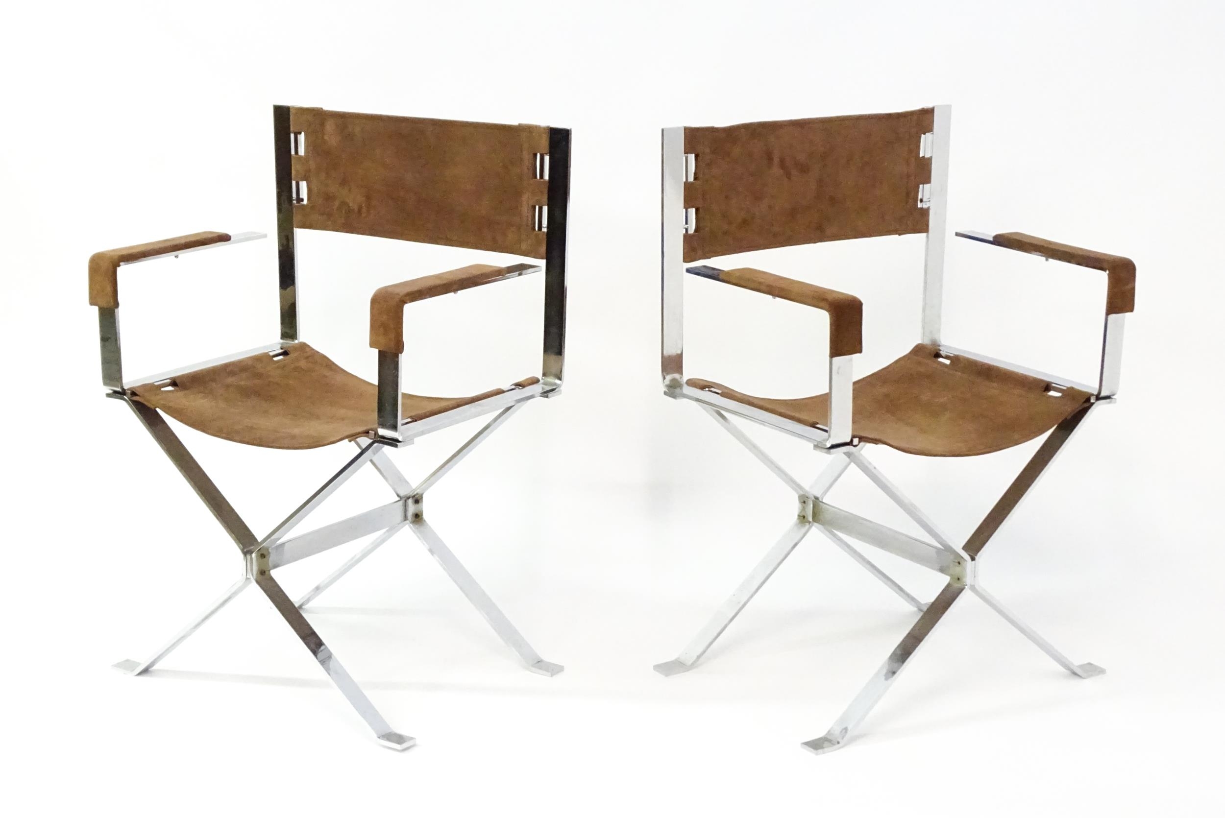 A pair of Alessandro Albrizzi designed directors chairs with chrome frames and suede upholstery - Image 6 of 6