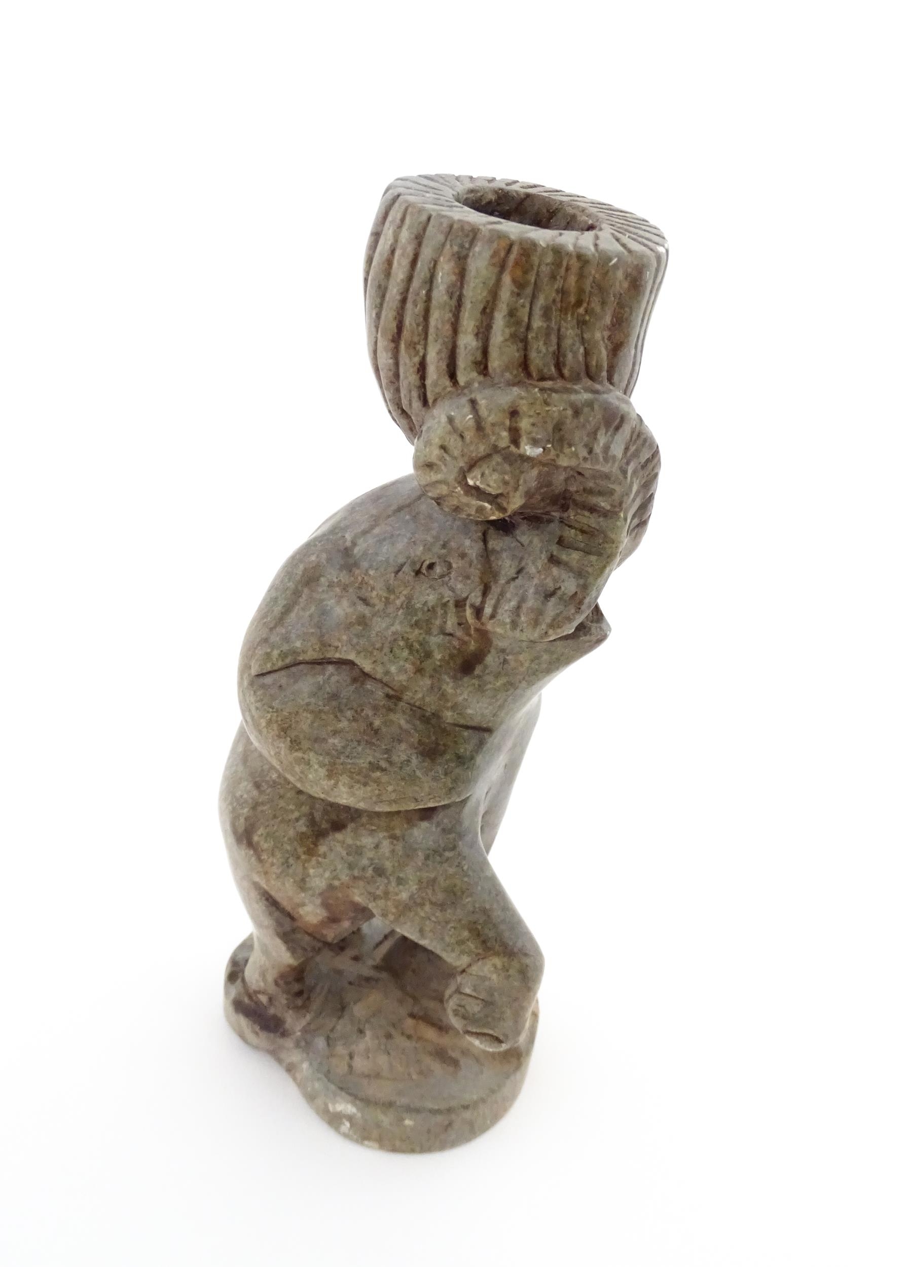 Ethnographic / Native / Tribal : An African carved soapstone candlestick formed as an elephant - Image 4 of 8