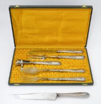 A French silver plate and horn carving / serving set. Case approx. 14" wide Please Note - we do