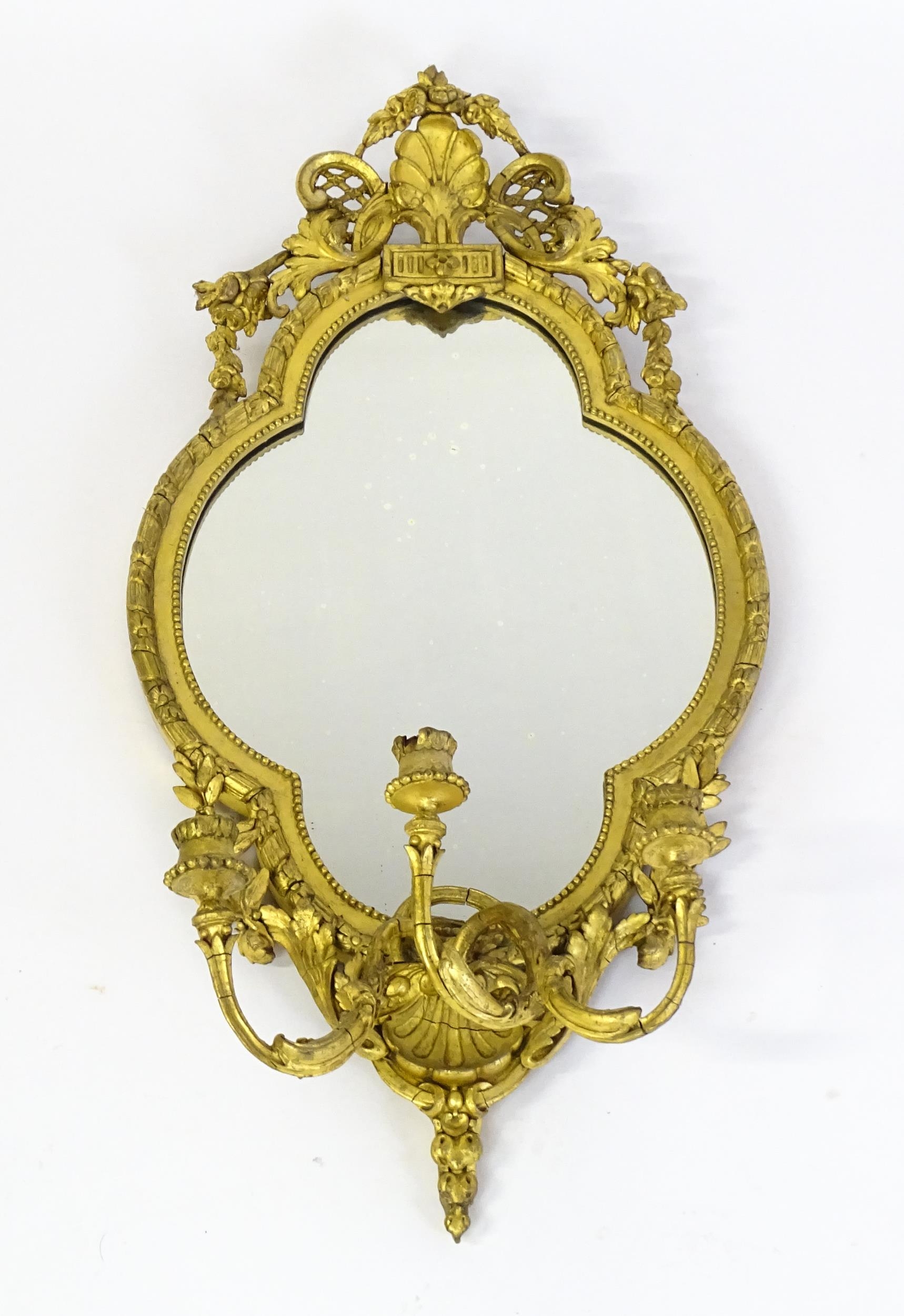 A pair of 19thC giltwood and gesso girandoles with shell motifs, lattice pattern mouldings, fluted - Image 14 of 19