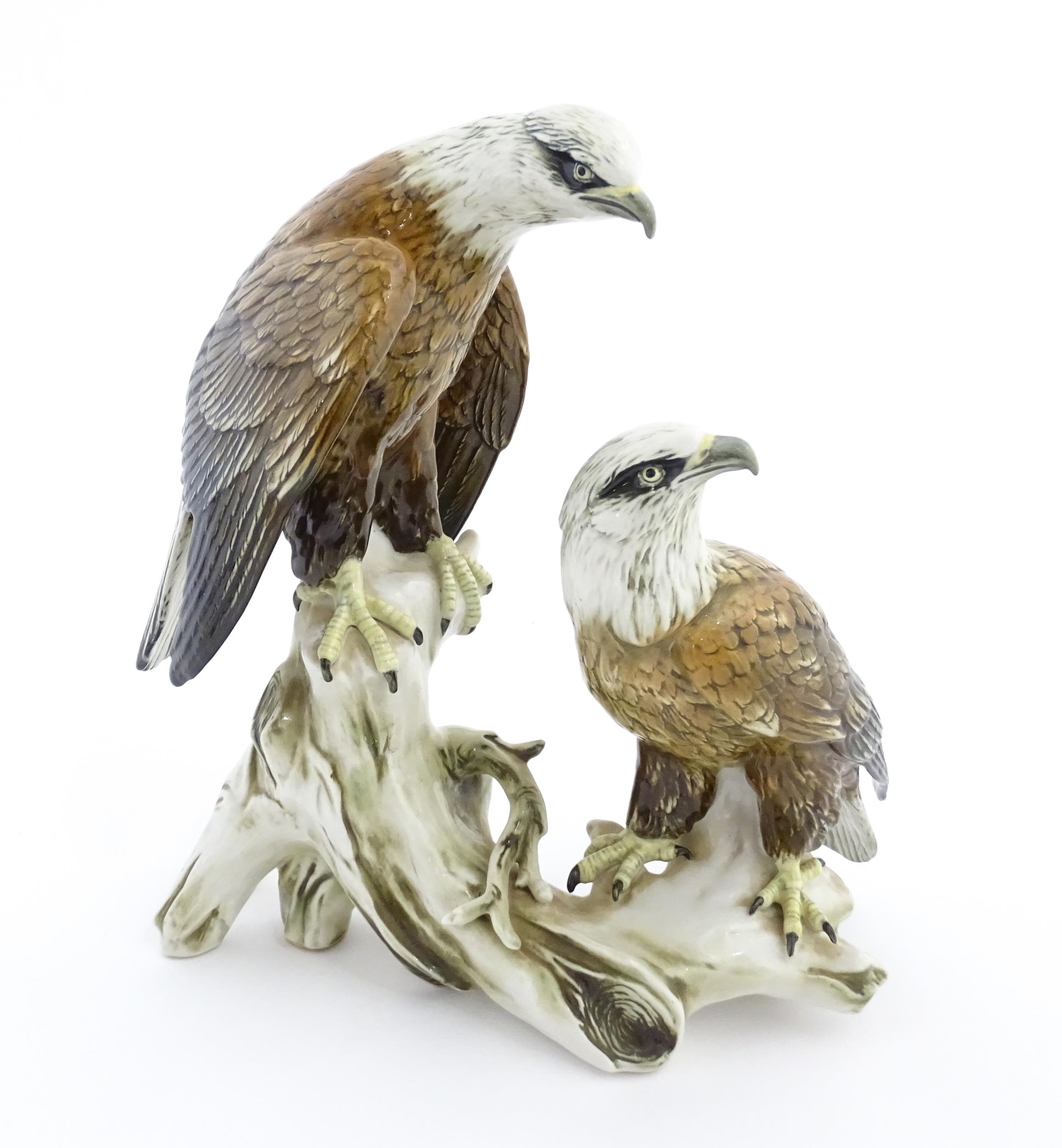 A Karl Ens bird of prey group modelled as two eagles perched on a branch. Marked under with no.