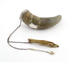 An early 19thC Scottish cow horn snuff mull with white metal mounts and shield engraved 'A Token