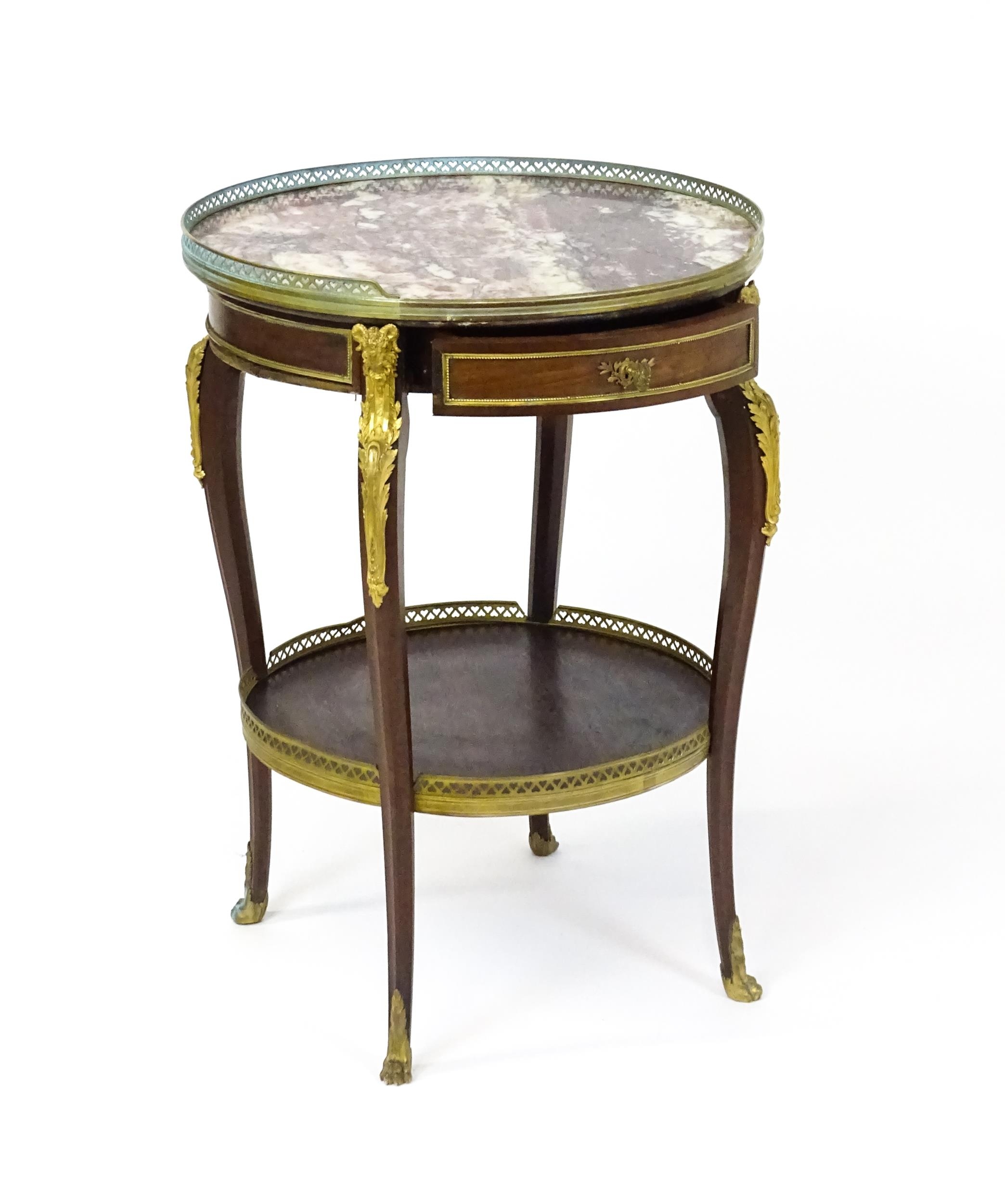 A 19thC rosewood and marble topped side table surmounted by a pierced surround and having a single - Image 8 of 10