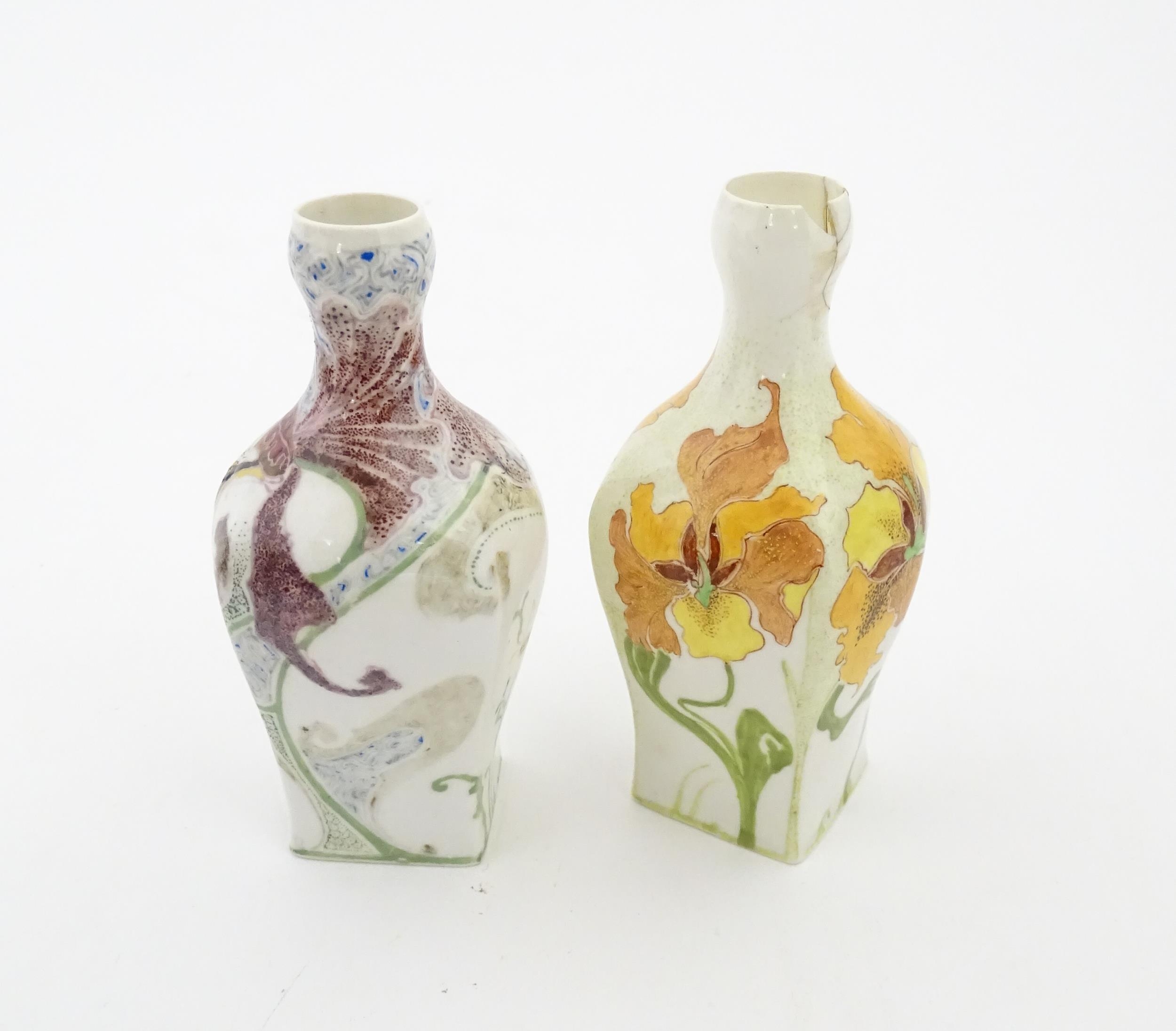 Two Rozenburg eggshell porcelain vases, one decorated with purple flowers, the other with orange - Image 6 of 8