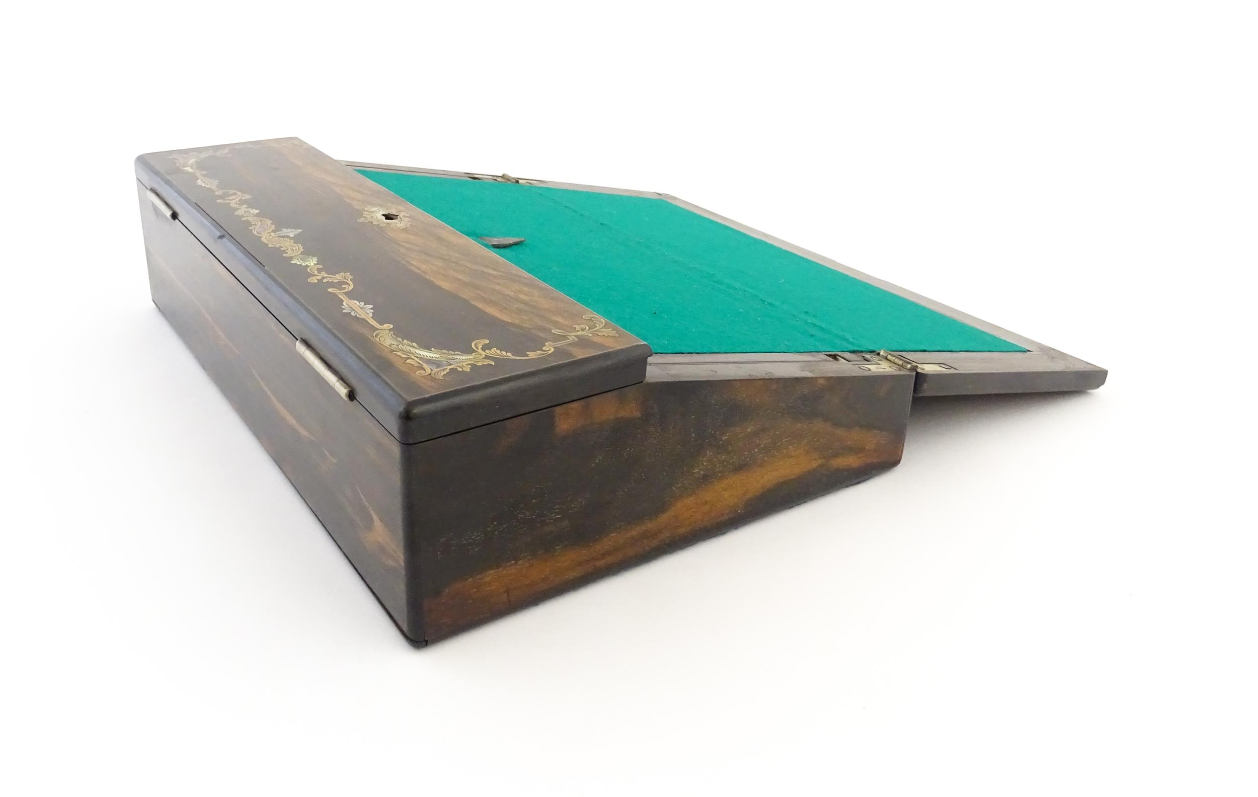 A Victorian coromandel writing box / slope with inlaid brass, mother of pearl and abalone - Image 6 of 20