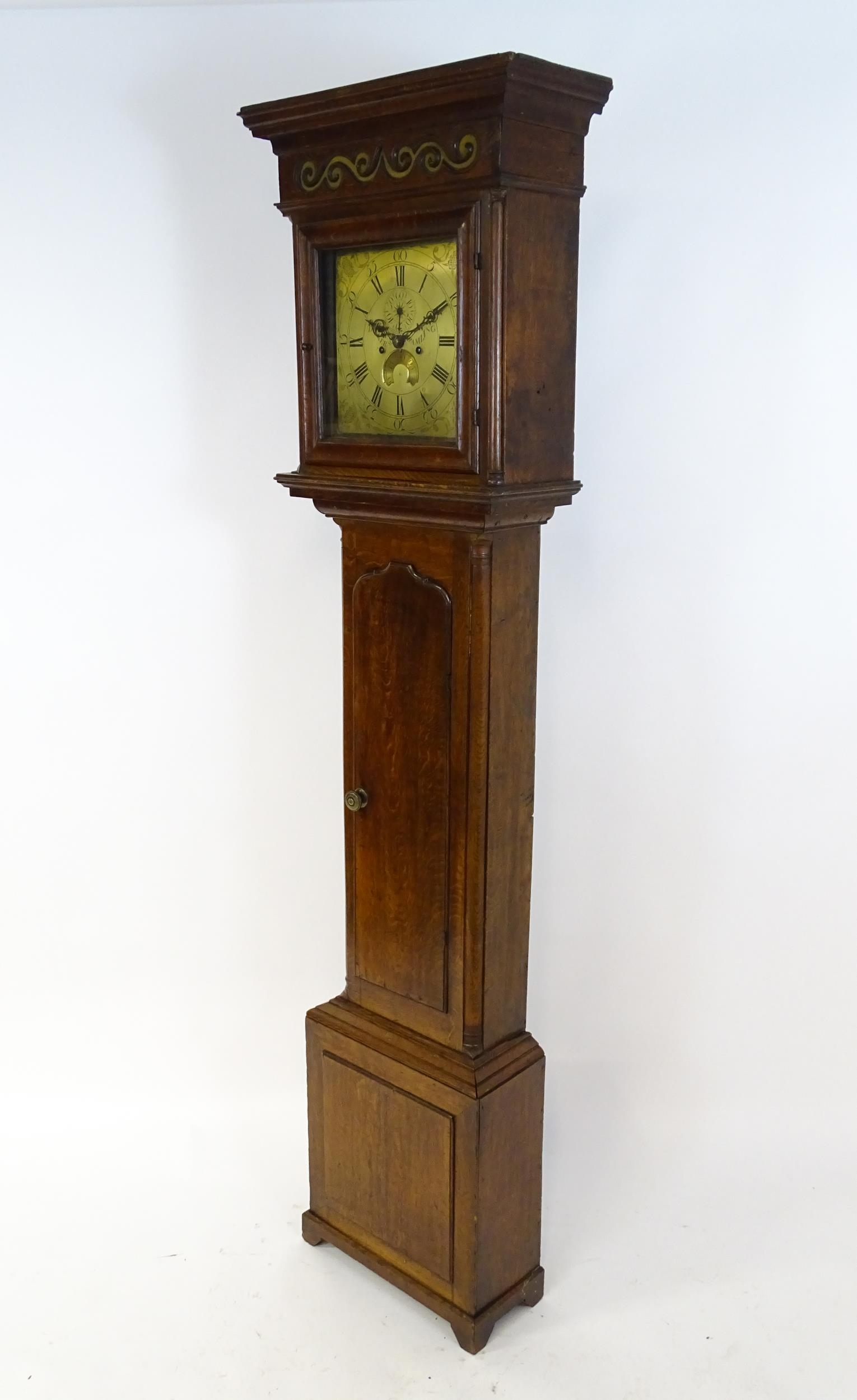 Dickerson, Framlingham : An oak cased 8-day longcase clock with brass face having Roman numerals and - Image 4 of 14